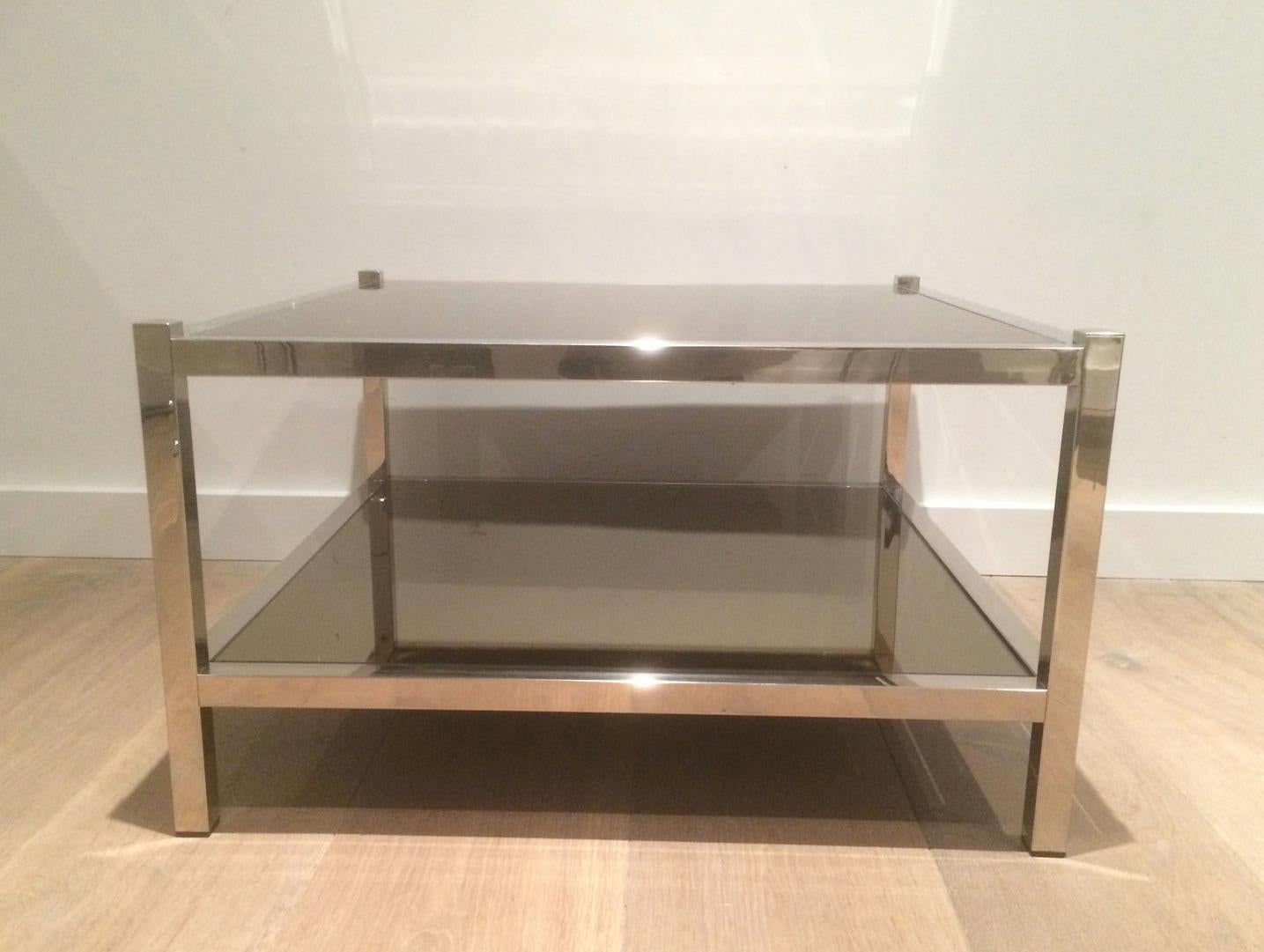 Pair of Large Chrome and Bronze Mirror Side Tables, circa 1970 For Sale 7