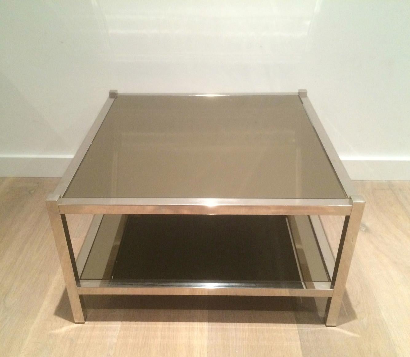 Pair of Large Chrome and Bronze Mirror Side Tables, circa 1970 For Sale 8