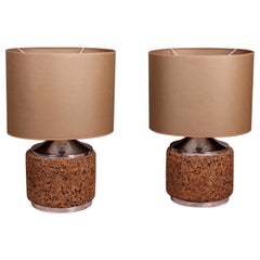 Pair of Large Chrome and Cork Table Lamps