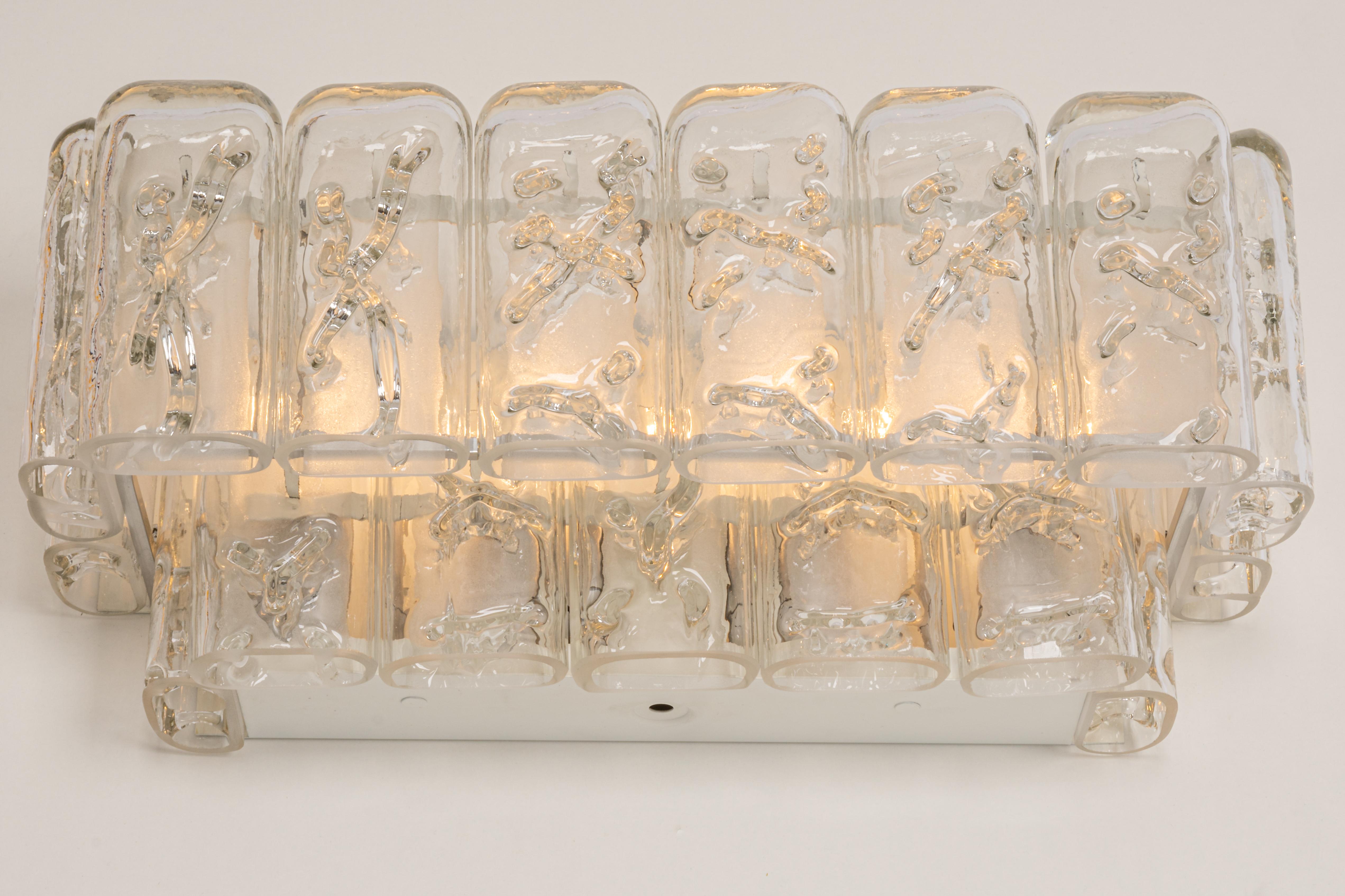 Pair of Large Chrome and Murano Glass Wall Sconces by Doria, Germany, 1970s For Sale 6