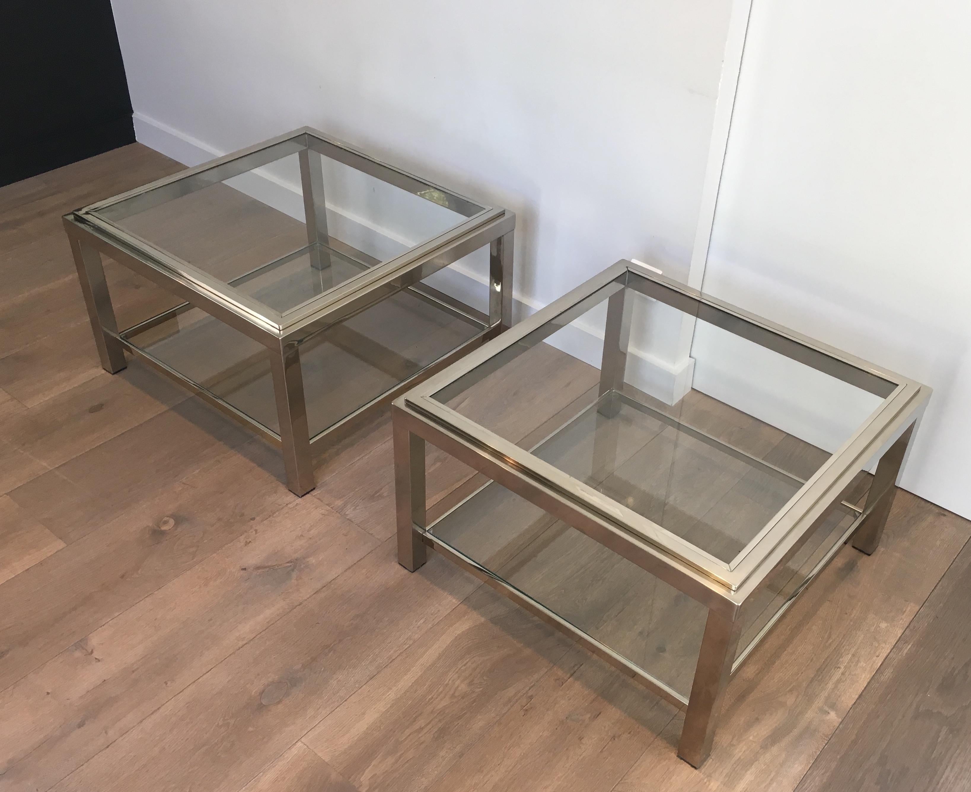 Pair of Large Chrome Side Tables, French, circa 1970 4