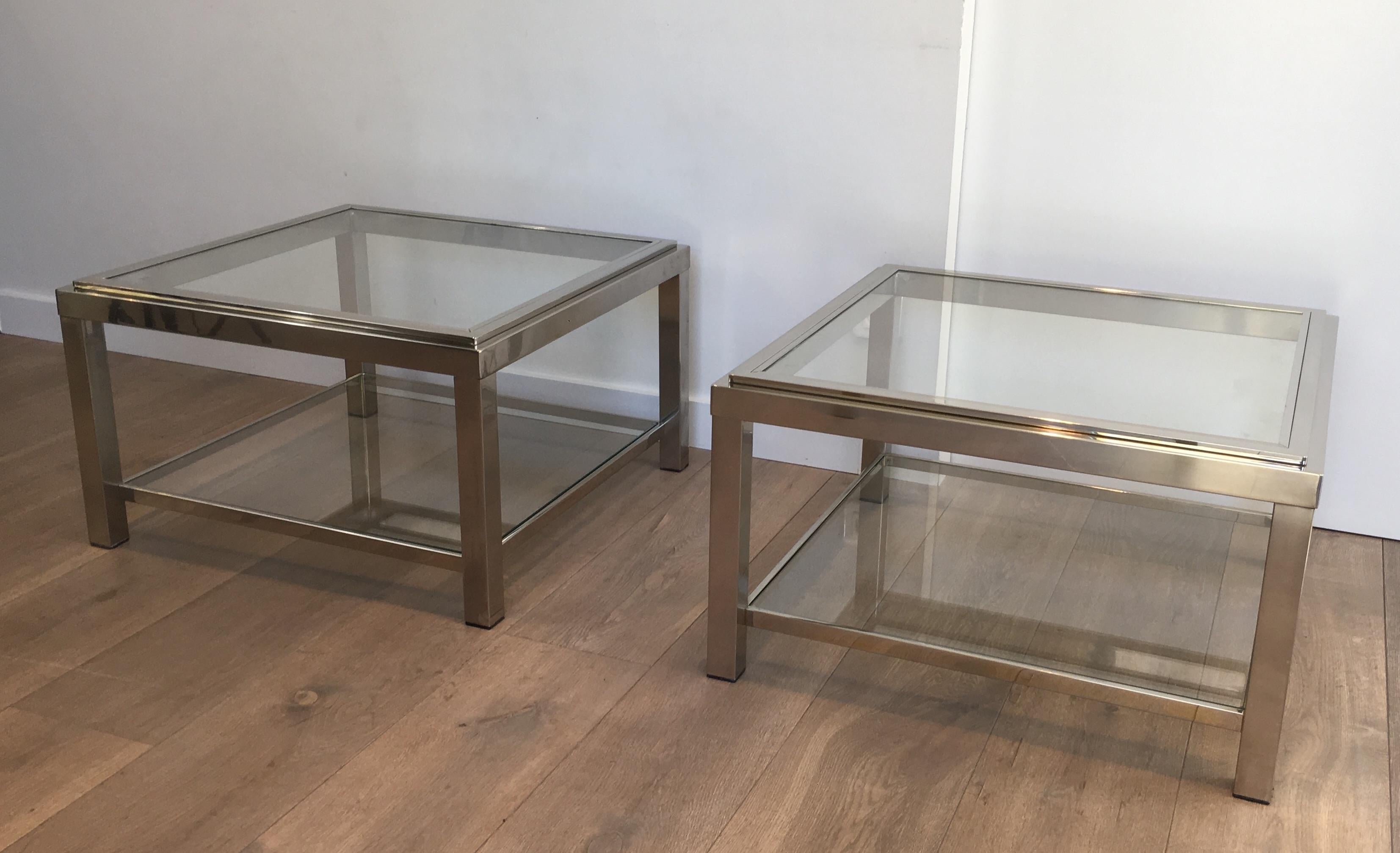 Pair of Large Chrome Side Tables, French, circa 1970 5