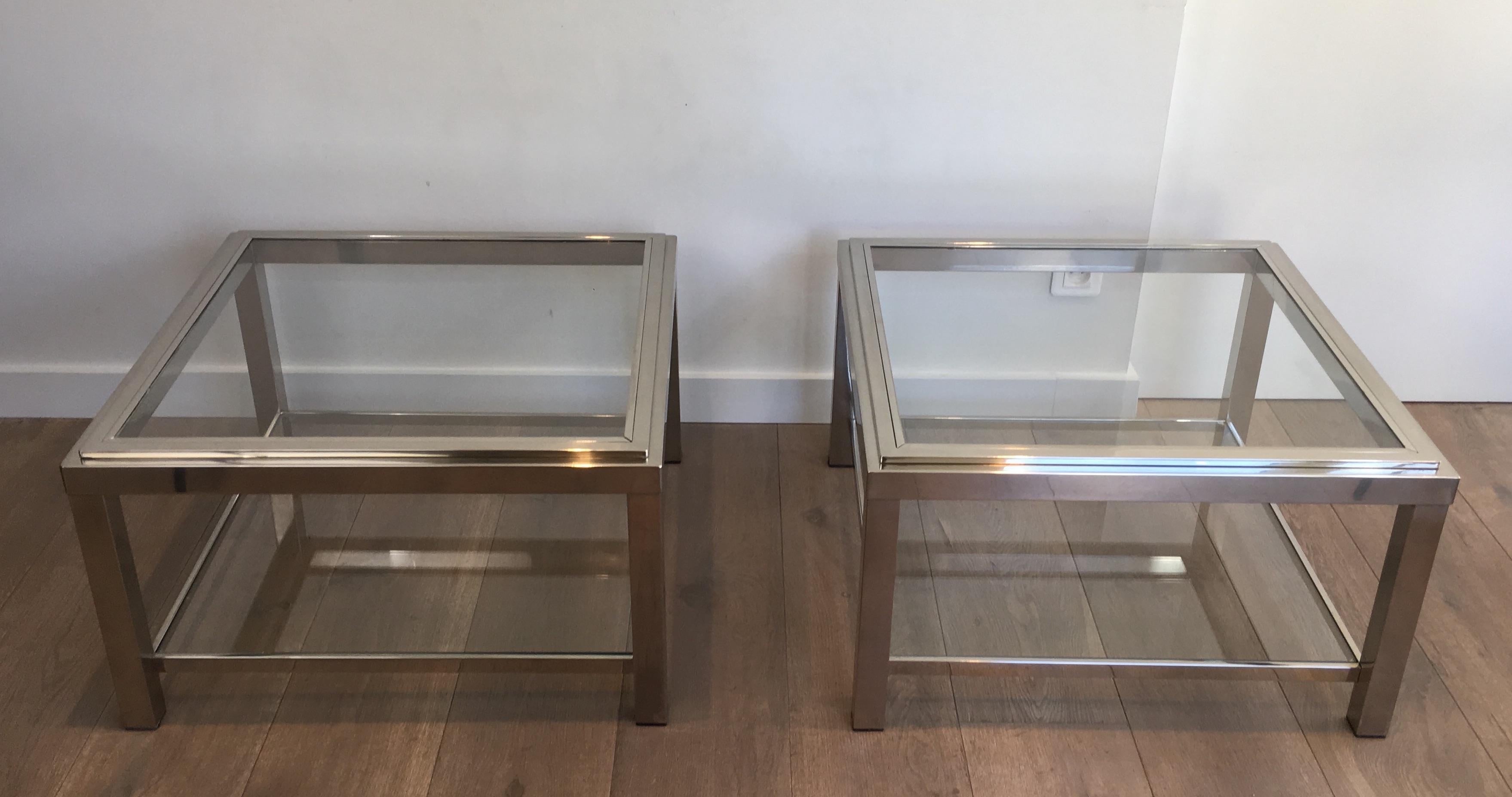 Pair of Large Chrome Side Tables, French, circa 1970 6