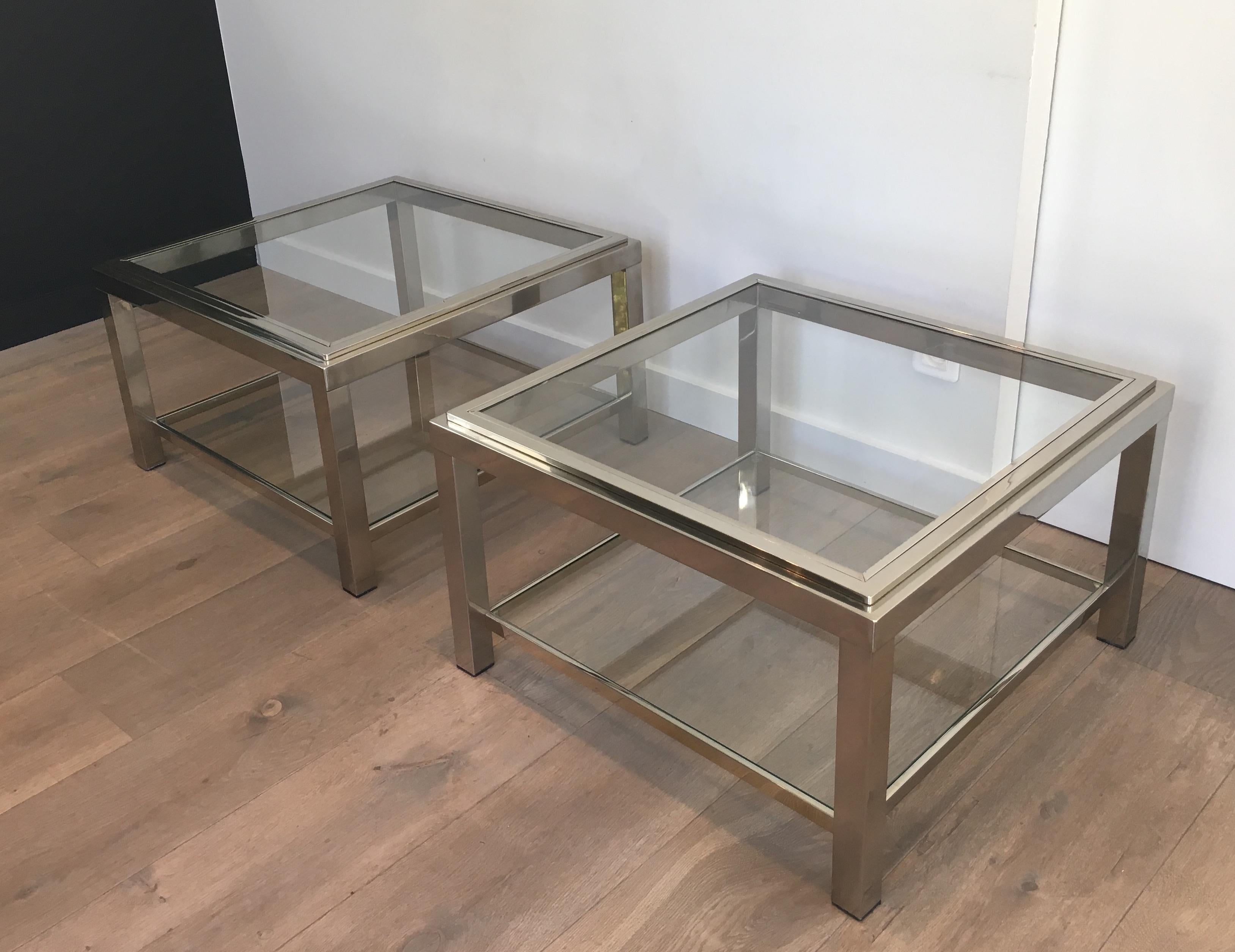 Pair of Large Chrome Side Tables, French, circa 1970 7