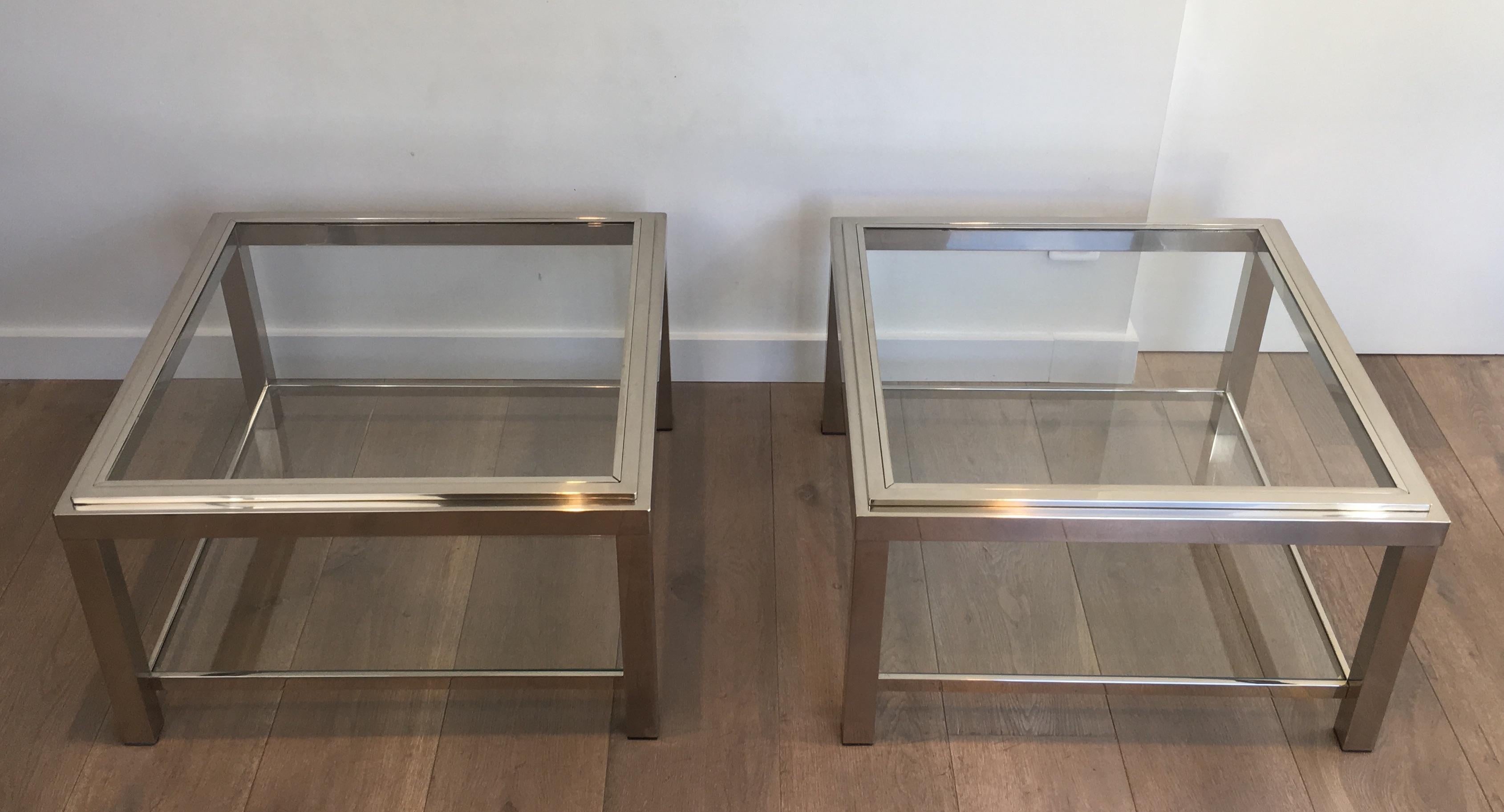Pair of Large Chrome Side Tables, French, circa 1970 8