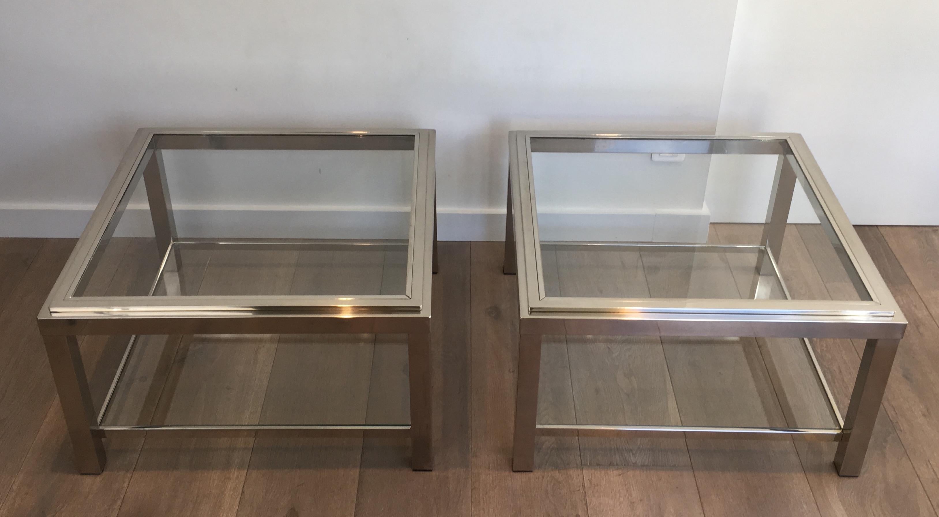 Pair of Large Chrome Side Tables, French, circa 1970 9