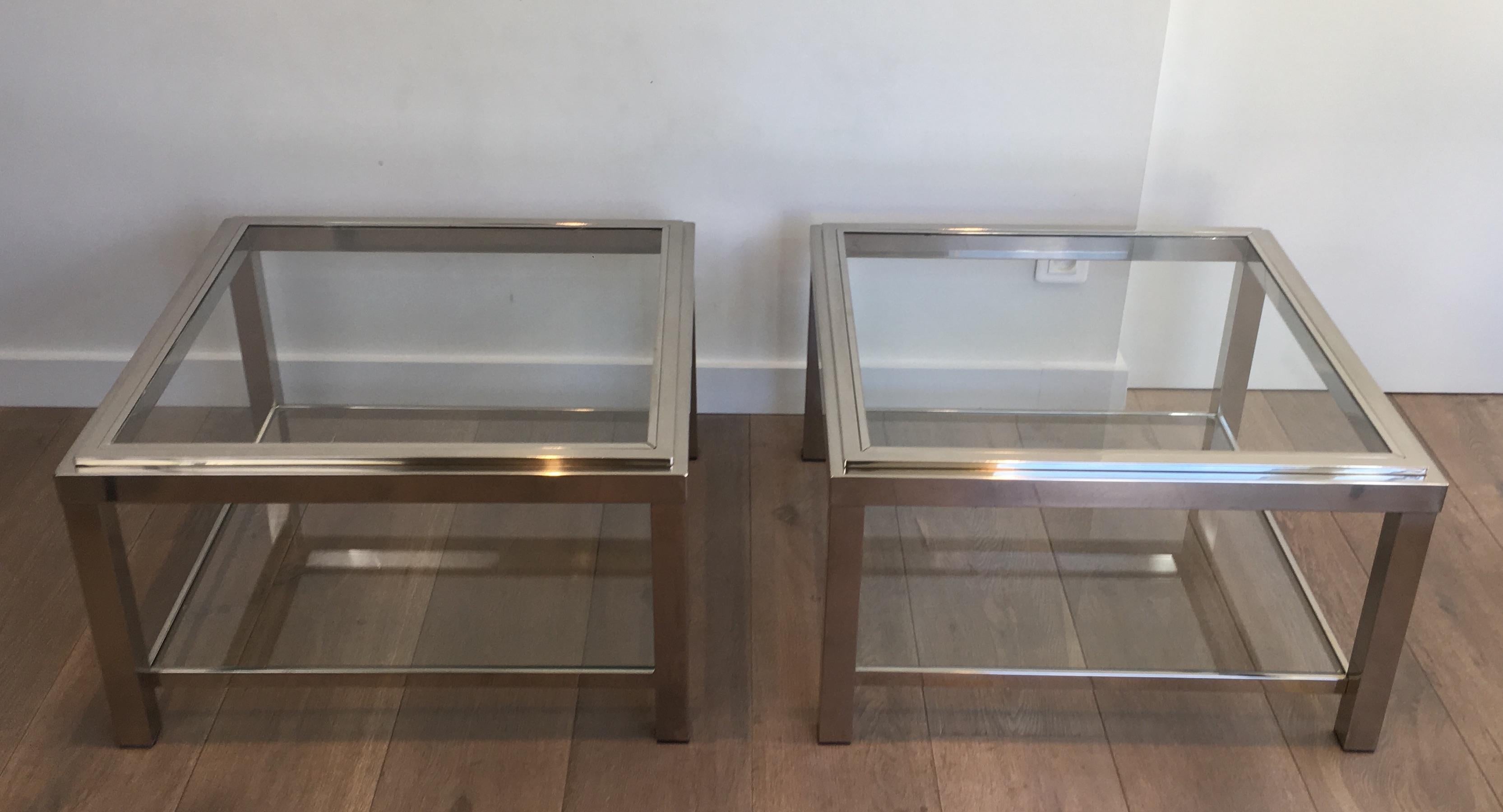 Pair of Large Chrome Side Tables, French, circa 1970 10
