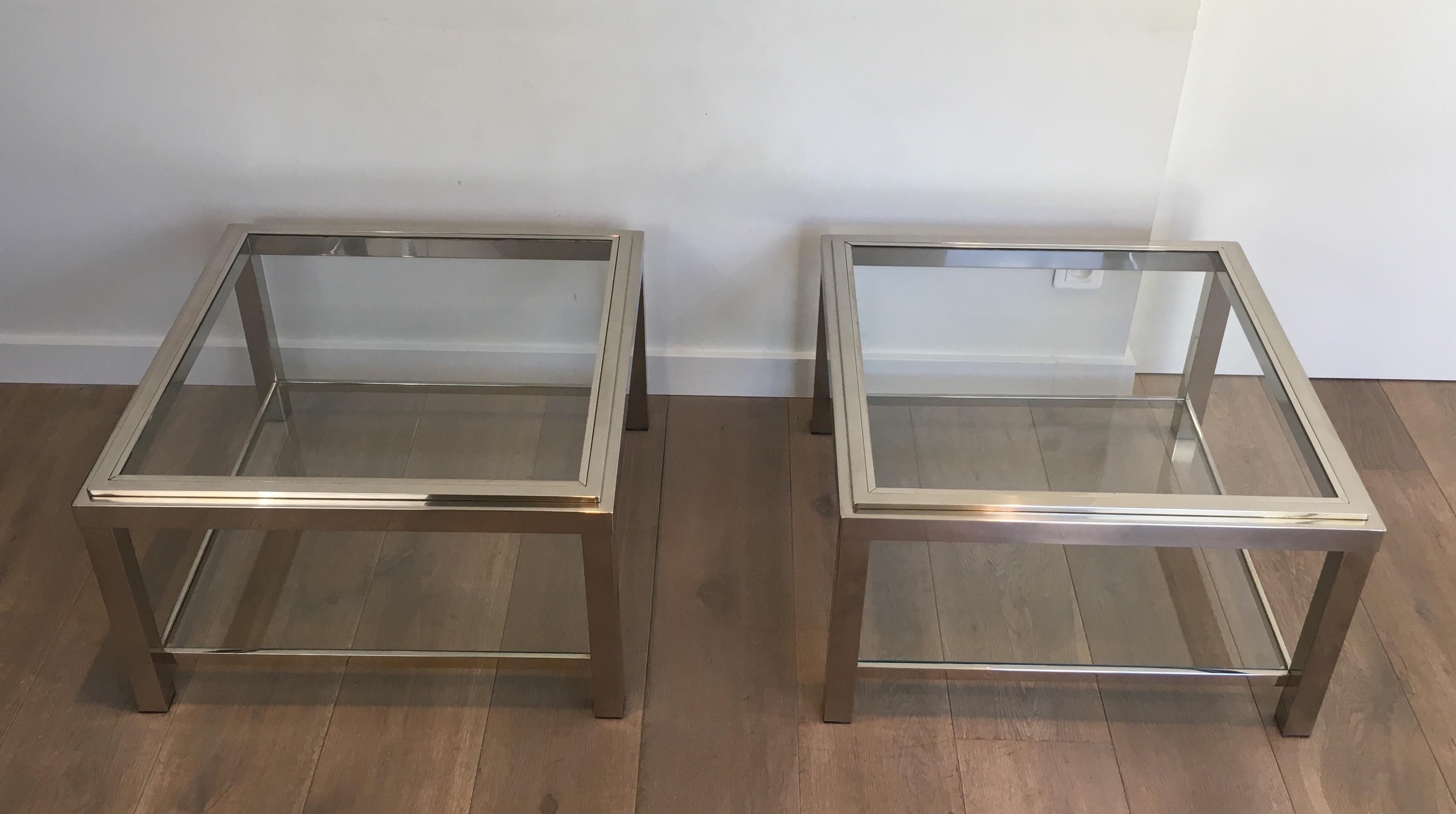 Mid-Century Modern Pair of Large Chrome Side Tables, French, circa 1970