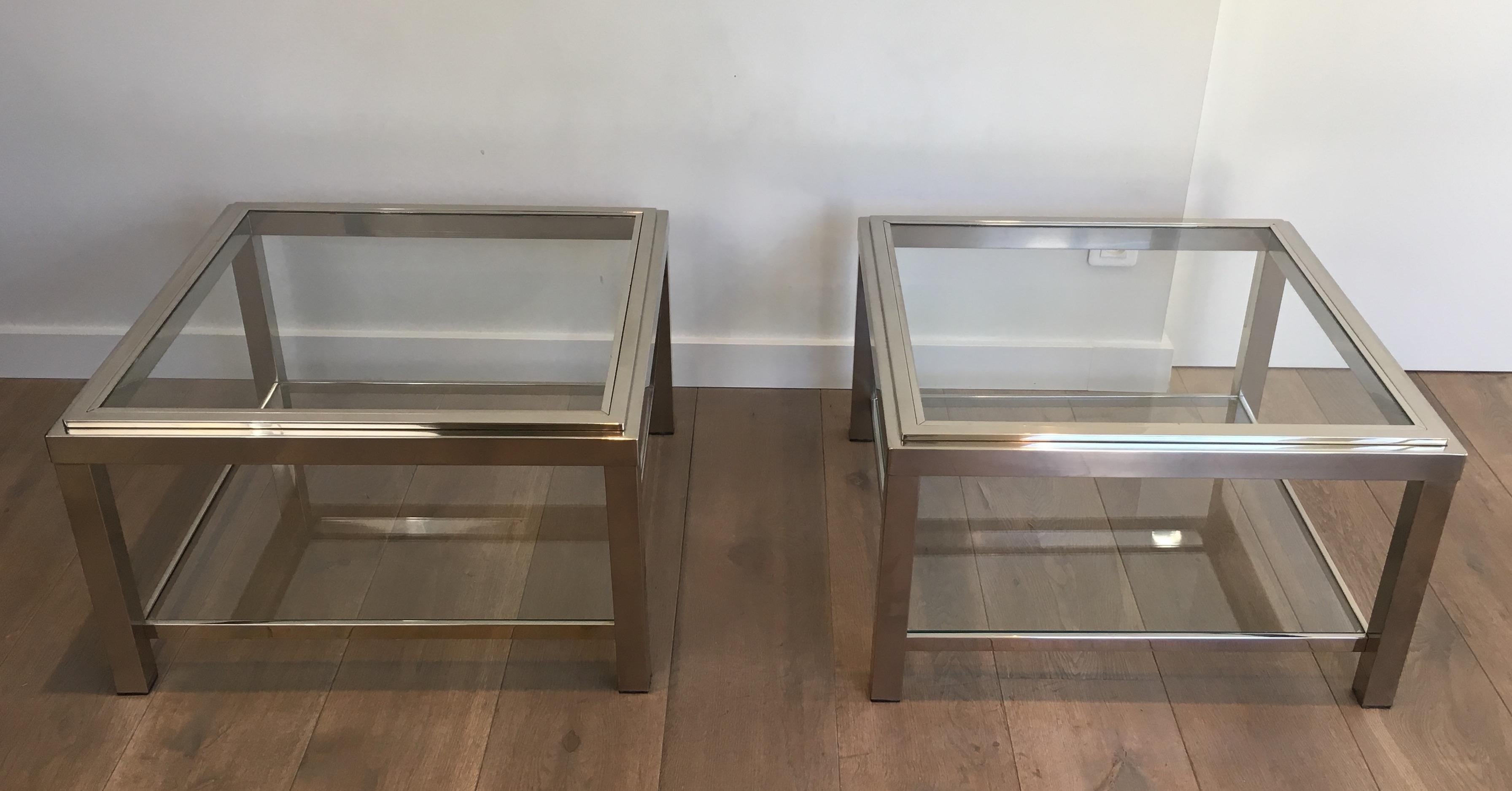 Pair of Large Chrome Side Tables, French, circa 1970 In Good Condition In Marcq-en-Barœul, Hauts-de-France