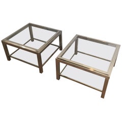 Pair of Large Chrome Side Tables, French, circa 1970