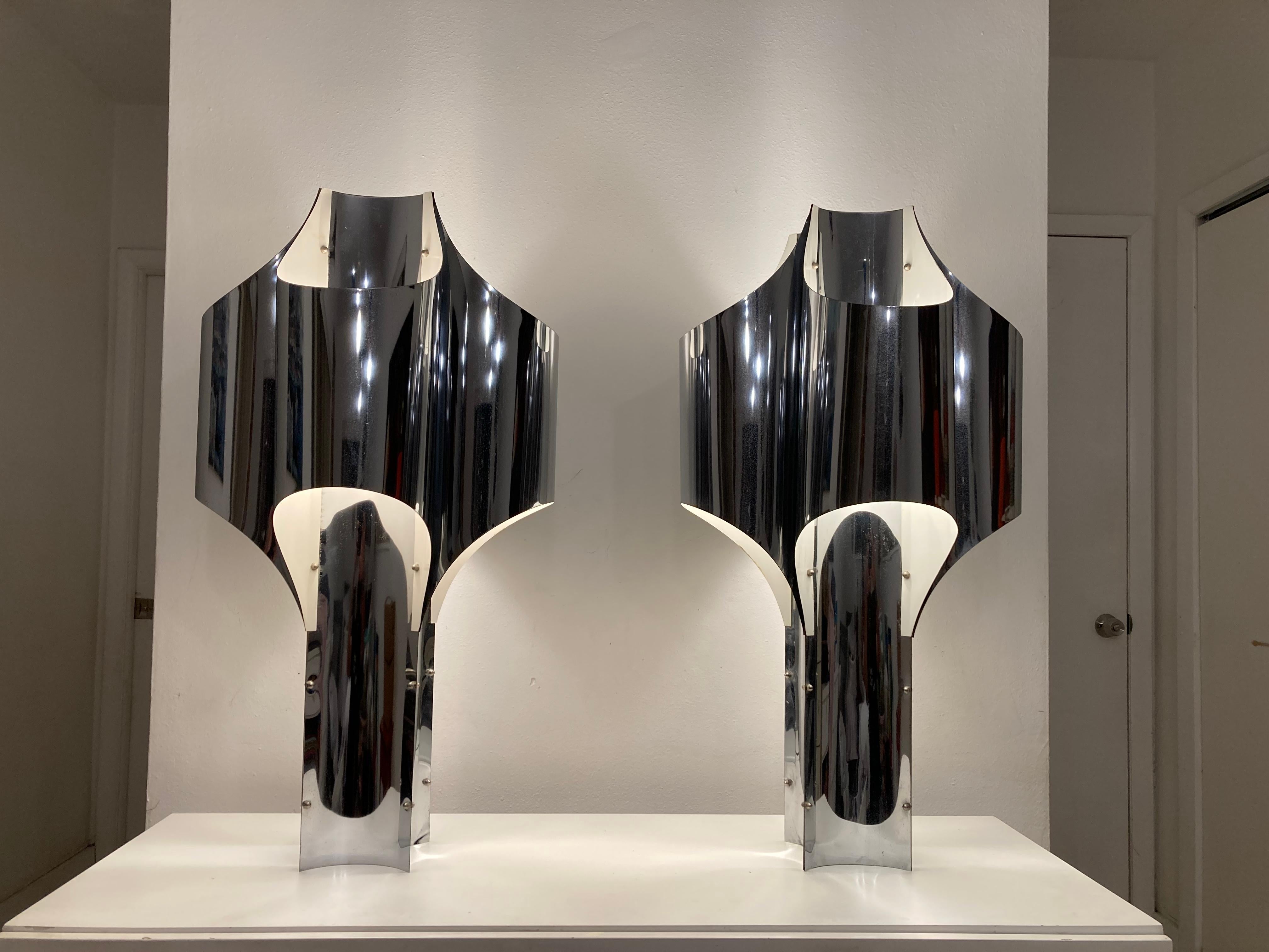 Pair of Large Chrome Table Lamps by Robert Sonneman, USA, 1960s 9