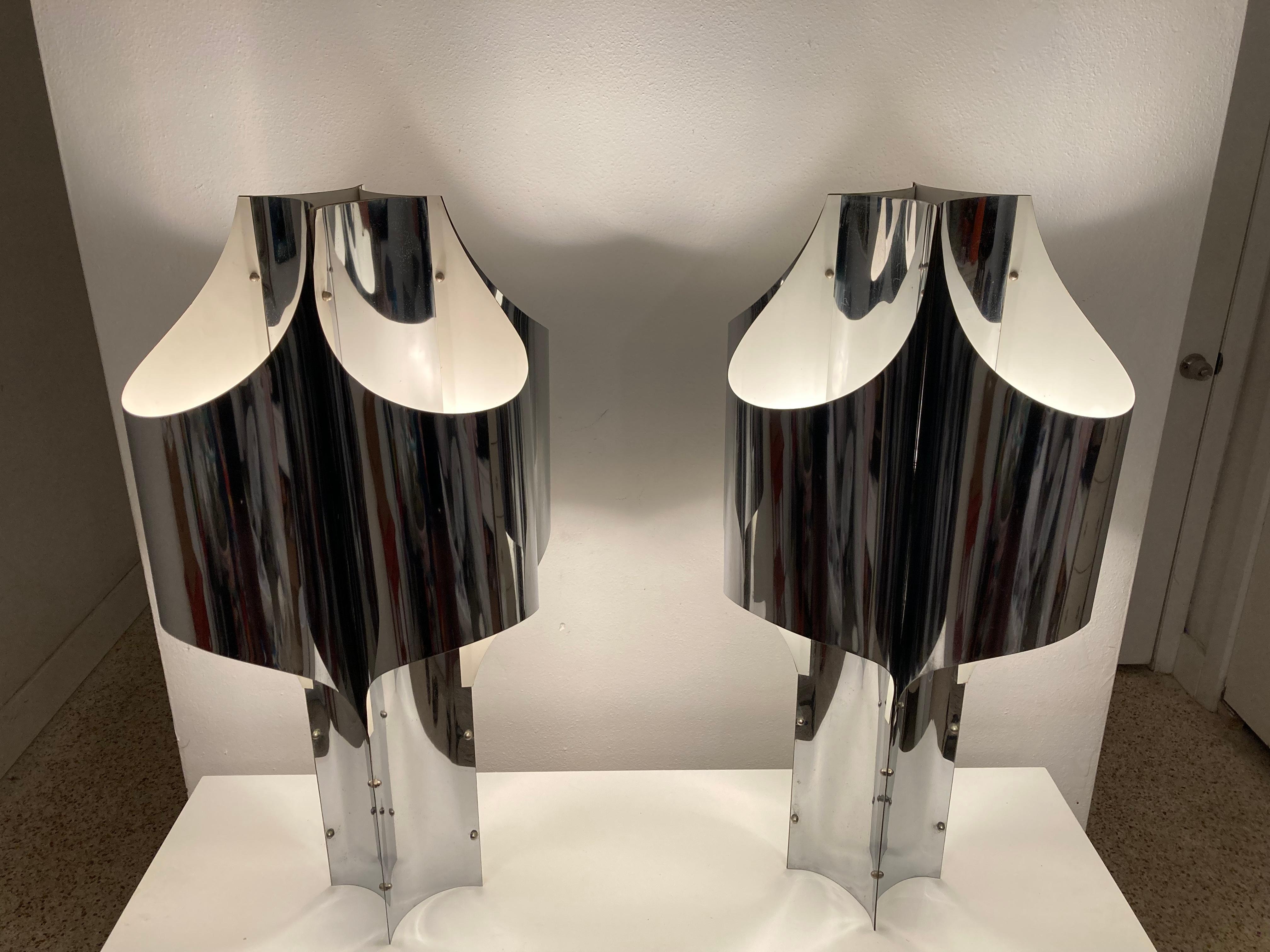 Mid-Century Modern Pair of Large Chrome Table Lamps by Robert Sonneman, USA, 1960s For Sale