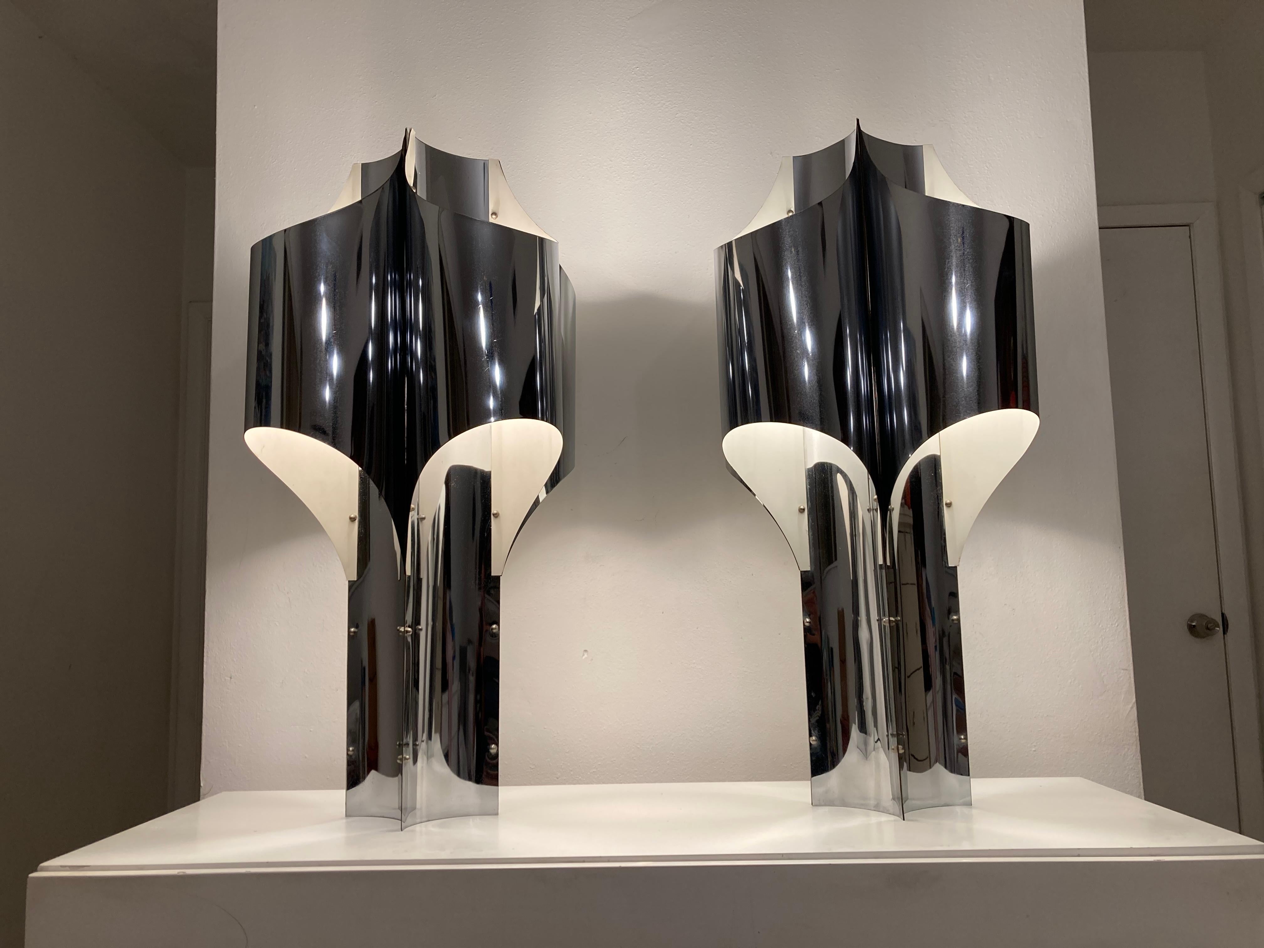 Pair of Large Chrome Table Lamps by Robert Sonneman, USA, 1960s In Good Condition In Miami, FL