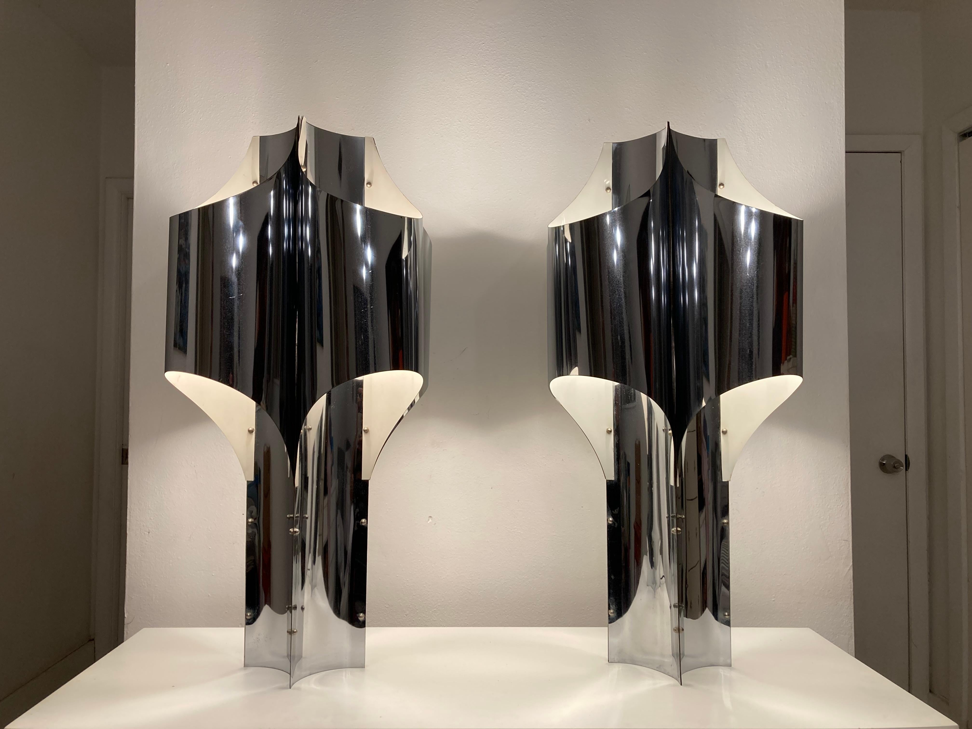 Mid-20th Century Pair of Large Chrome Table Lamps by Robert Sonneman, USA, 1960s