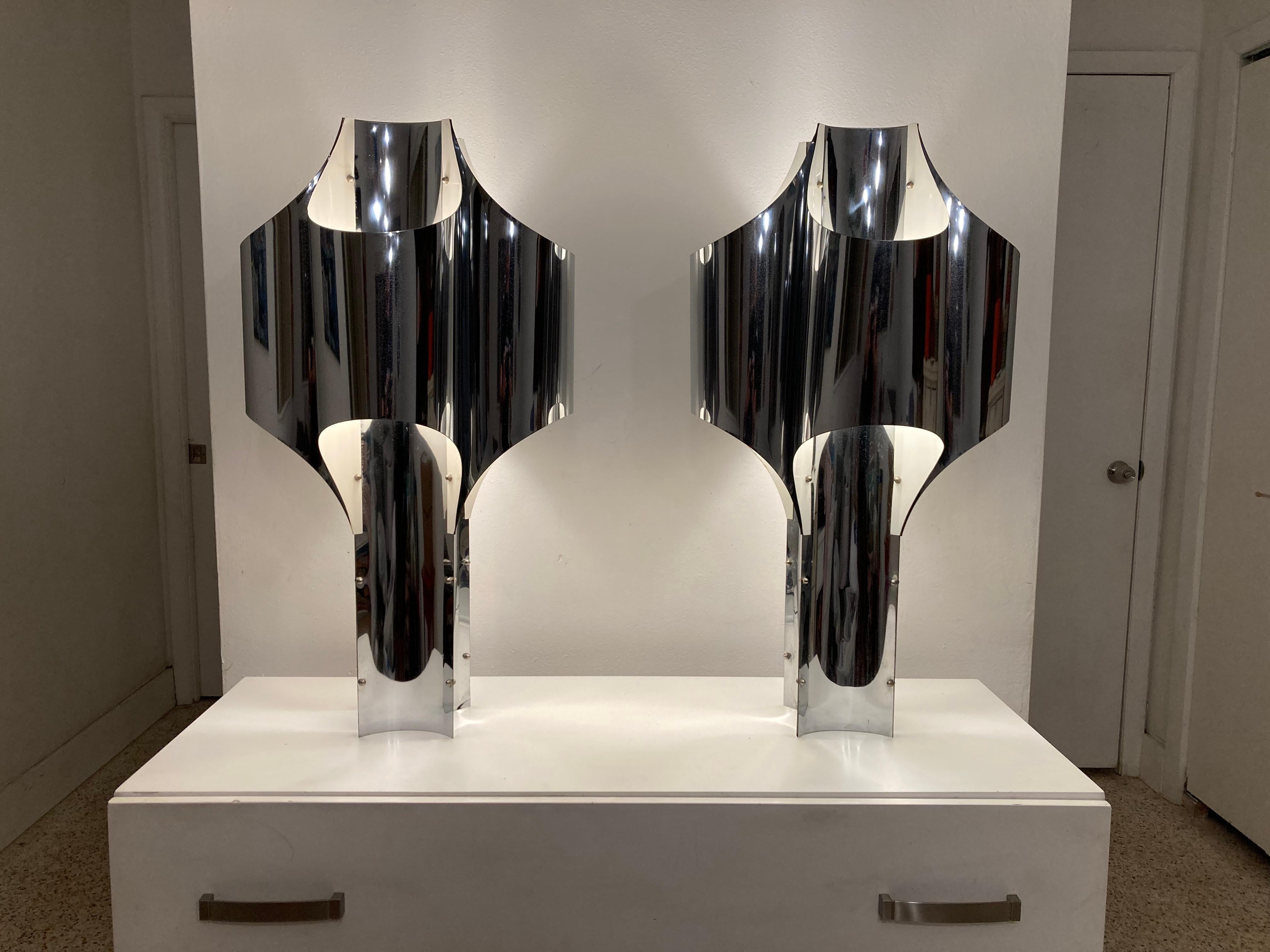 Pair of Large Chrome Table Lamps by Robert Sonneman, USA, 1960s 2