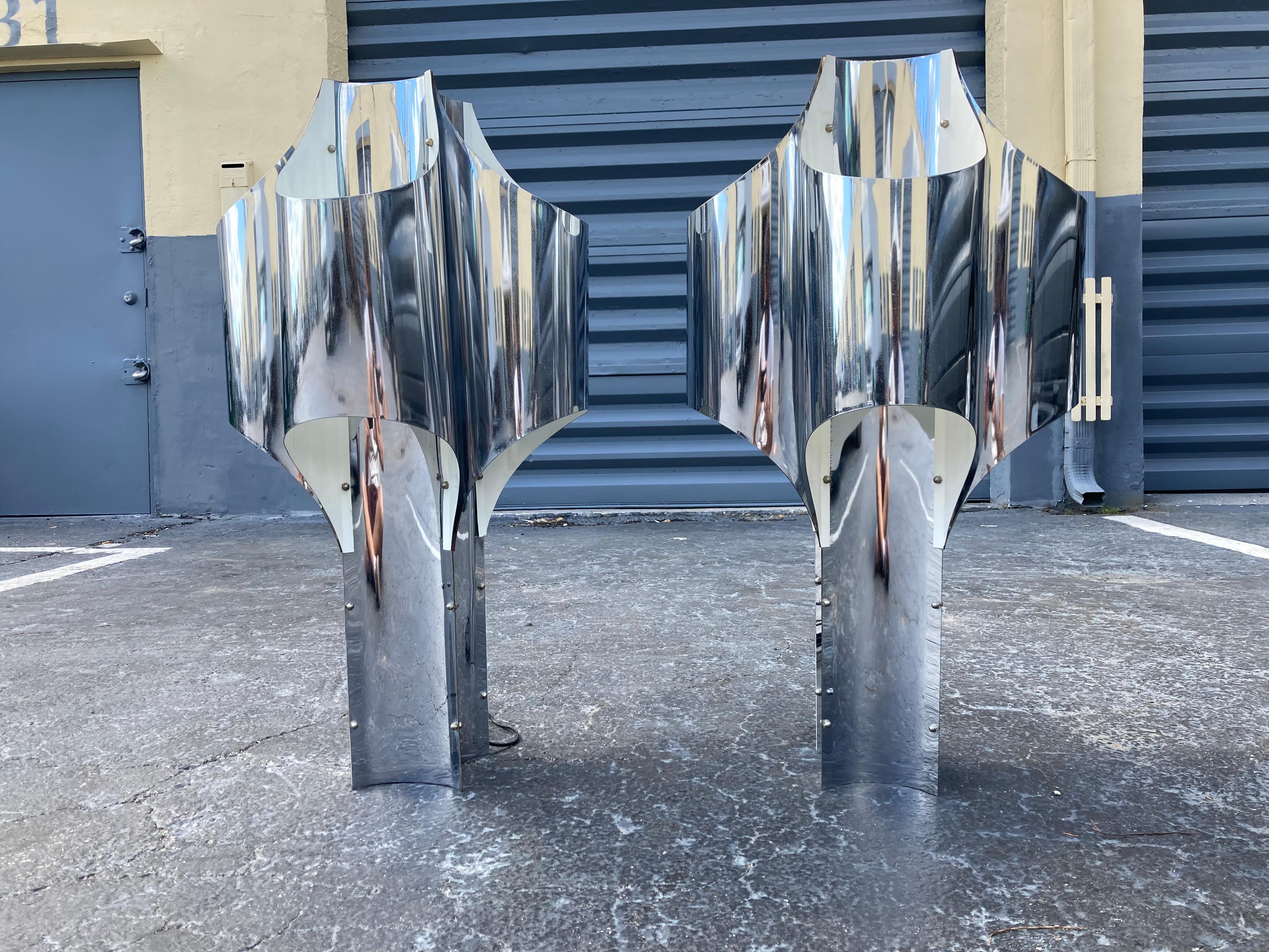 Pair of Large Chrome Table Lamps by Robert Sonneman, USA, 1960s For Sale 2