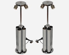 Pair of large chromed steel lamps, Reggiani, Italy, circa 1970
