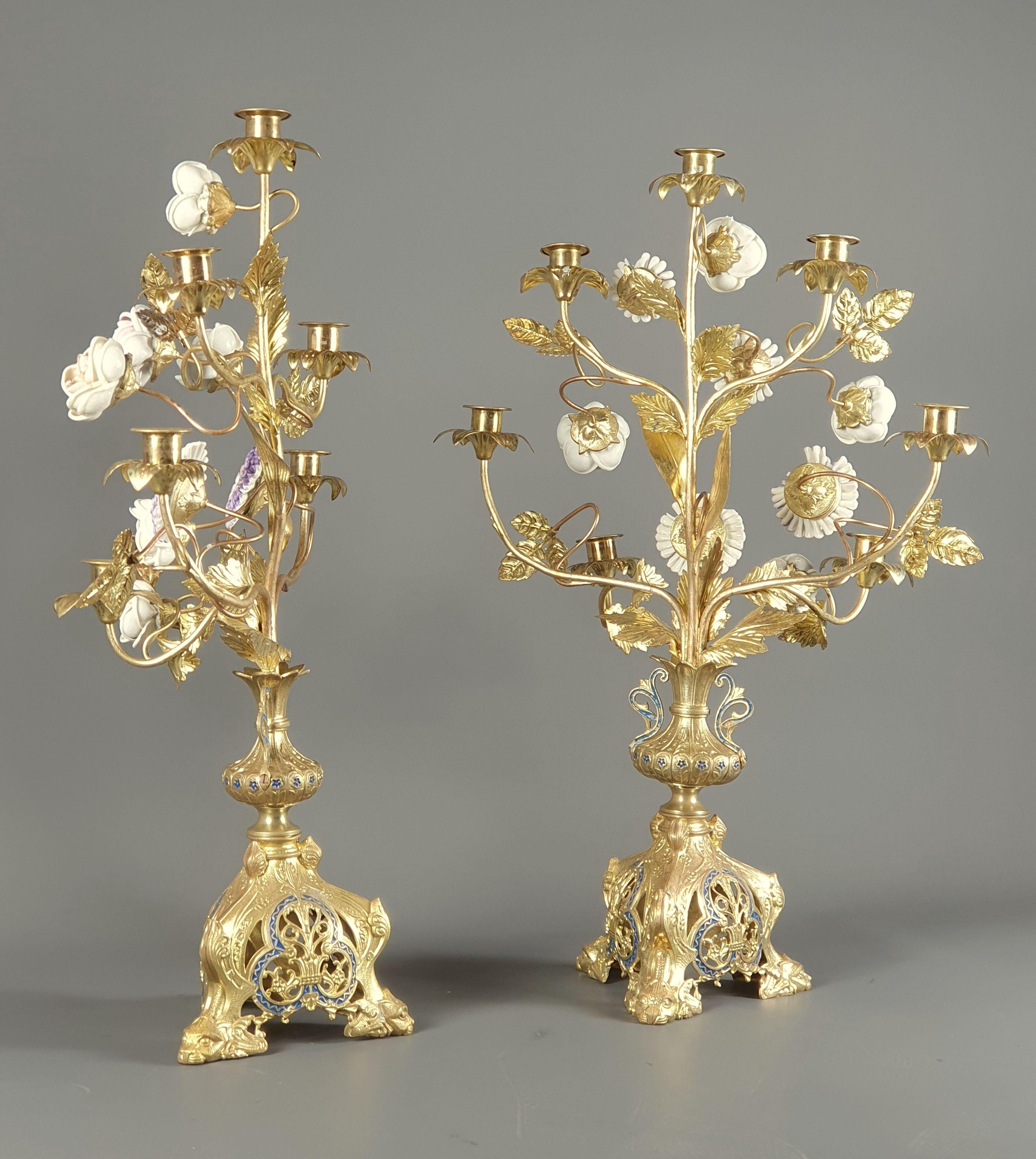 Pair of Large Church Candelabras in Gilt Bronze 5