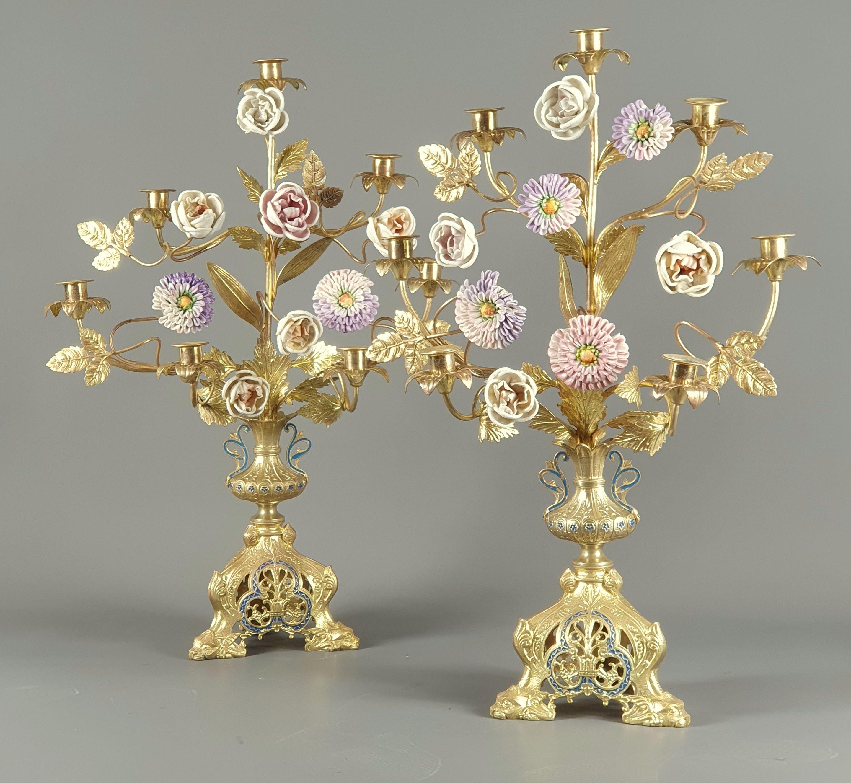 Pair of Large Church Candelabras in Gilt Bronze 6