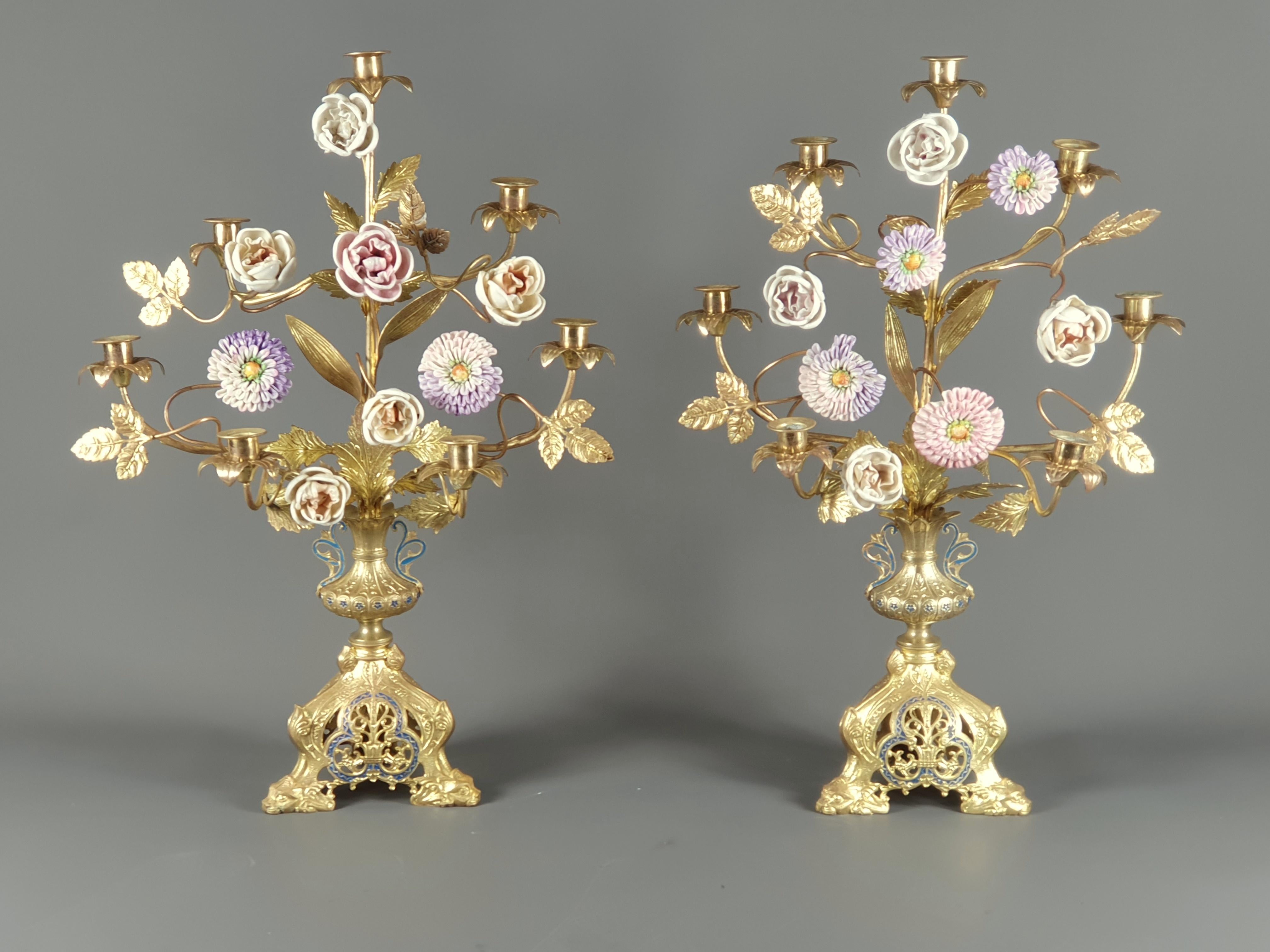 French Pair of Large Church Candelabras in Gilt Bronze