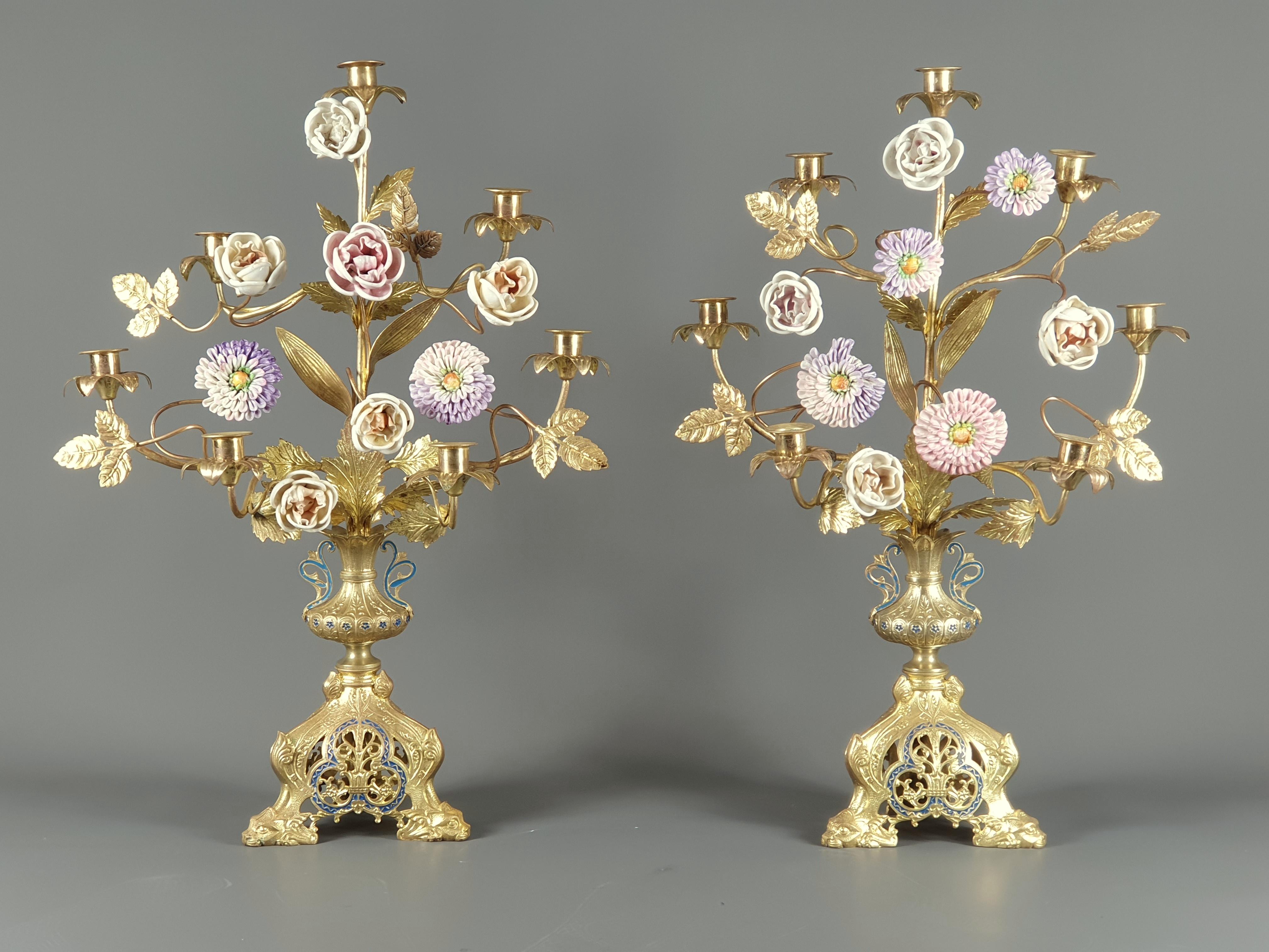 Pair of Large Church Candelabras in Gilt Bronze In Fair Condition In BARSAC, FR