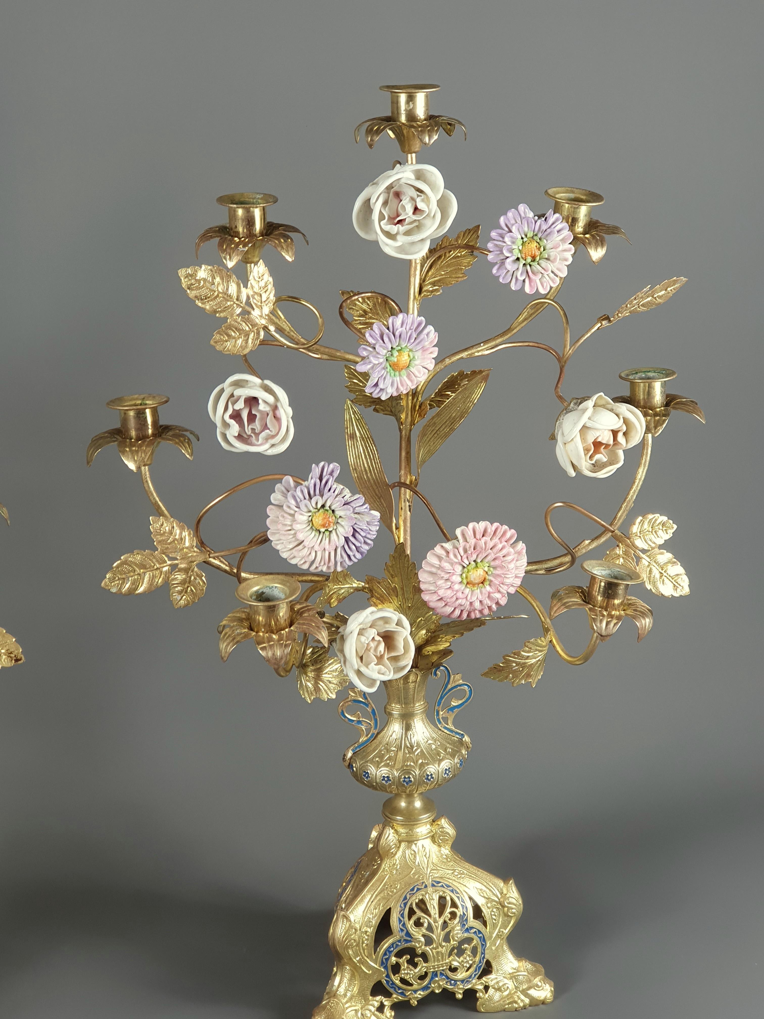 19th Century Pair of Large Church Candelabras in Gilt Bronze