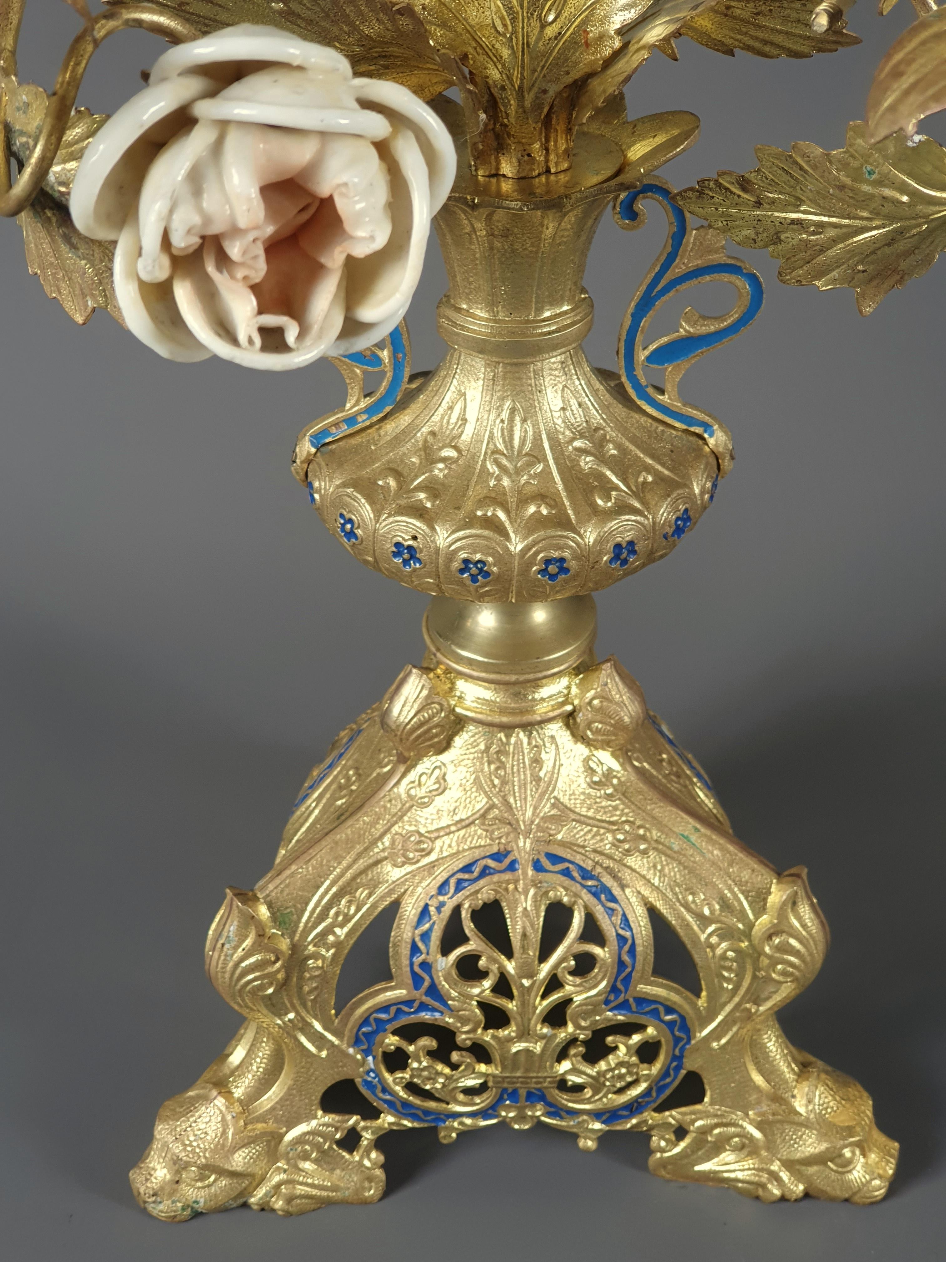 Pair of Large Church Candelabras in Gilt Bronze 1
