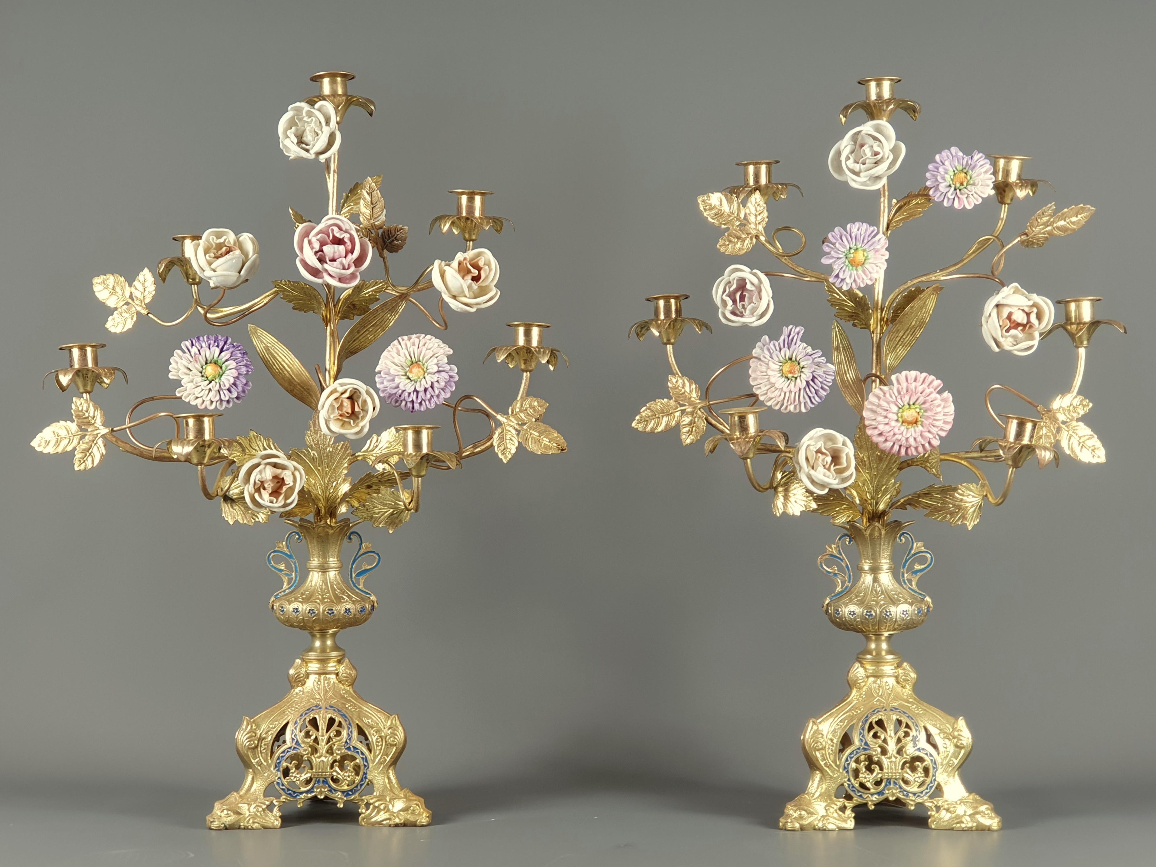 Pair of Large Church Candelabras in Gilt Bronze 3
