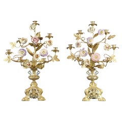 Antique Pair of Large Church Candelabras in Gilt Bronze
