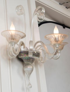 Pair of Large Classical Iridescent Three Arm Wall Lights