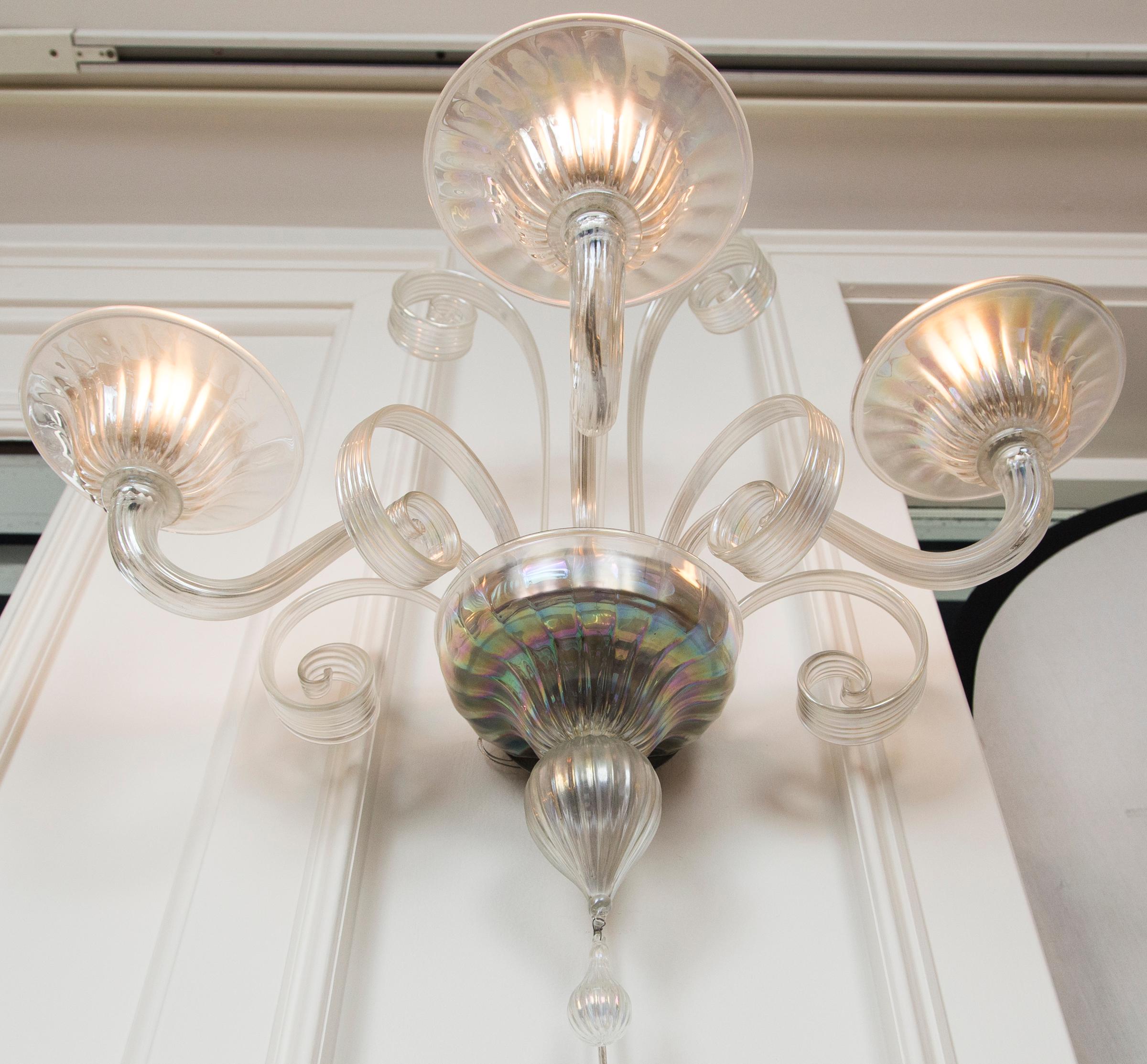 Pair of Large Classical Iridescent Three Arm Wall Lights In Excellent Condition For Sale In Westport, CT