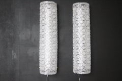 Pair of Large Clear and White Textured Murano Glass Wall Sconces, Wall Lights