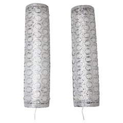 Pair of Large Clear and White Textured Murano Glass Wall Sconces, Wall Lights