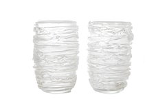 Pair of Large Clear Iridescent Textured Murano Glass Vases