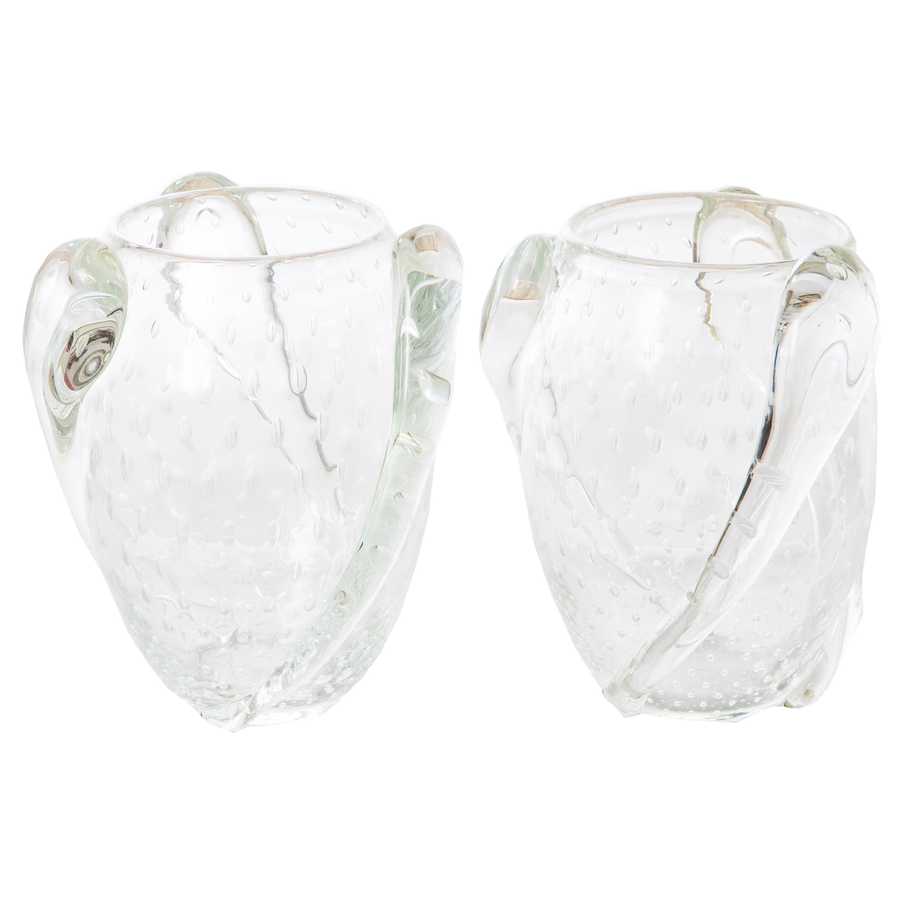 Pair of Clear Murano Glass Vases with Spikes at 1stDibs