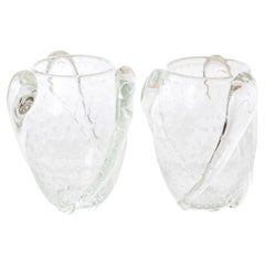 Pair of Large Clear Murano Glass Vases, in Stock