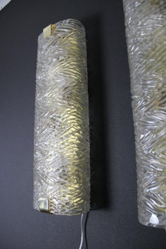 Pair of Large Clear Textured Murano Glass Wall Sconces, Wall Lights