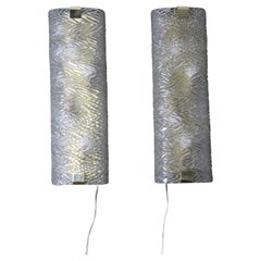 Coppia di grandi lampade da parete in vetro di Murano trasparente e testurizzato, luci da parete
