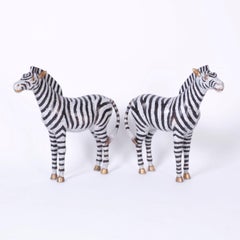 Pair of Large Cloisonné and Brass Zebras
