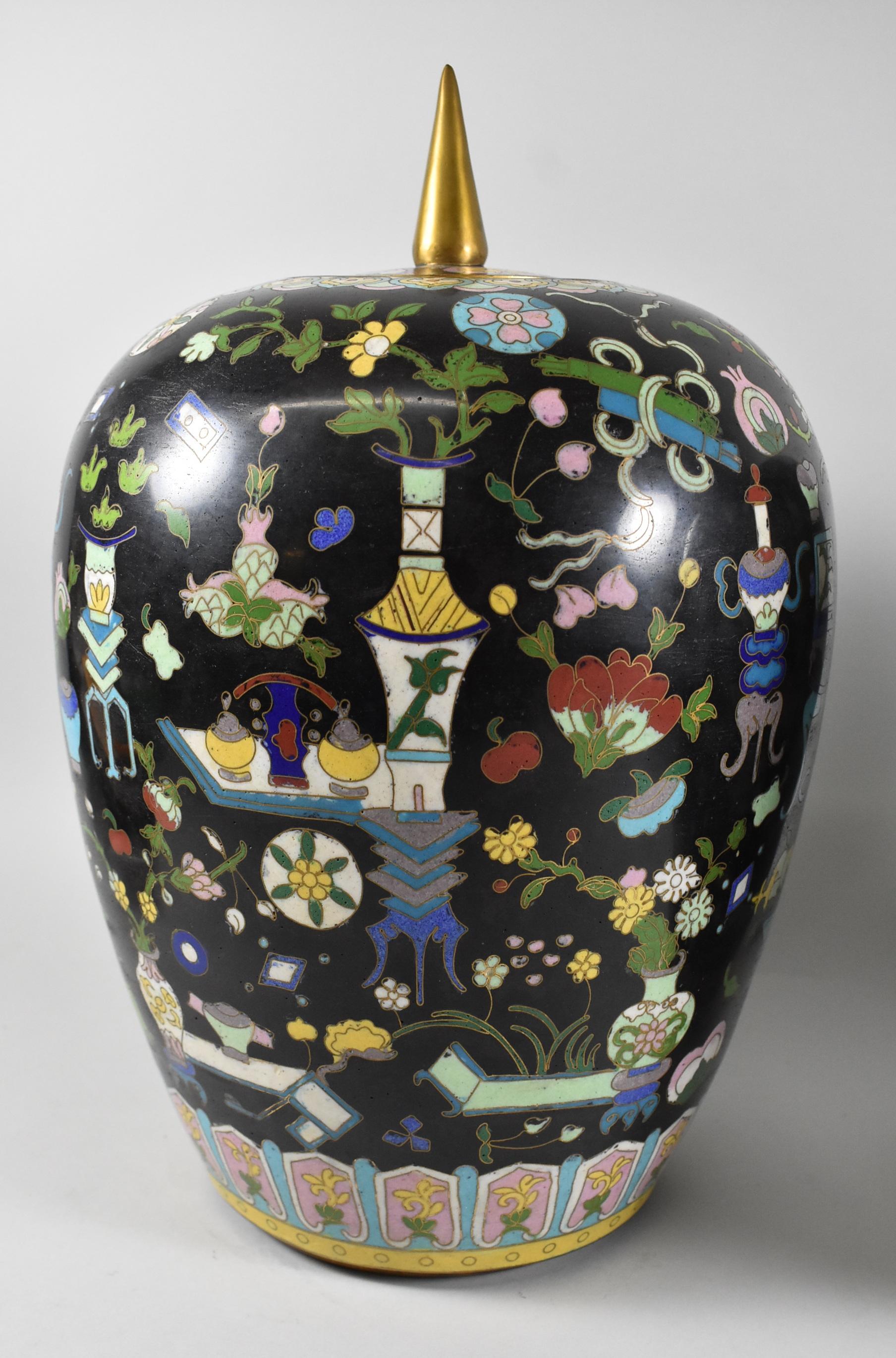 Cloisonné Coppia di grandi barattoli di zenzero in cloisonne in vendita