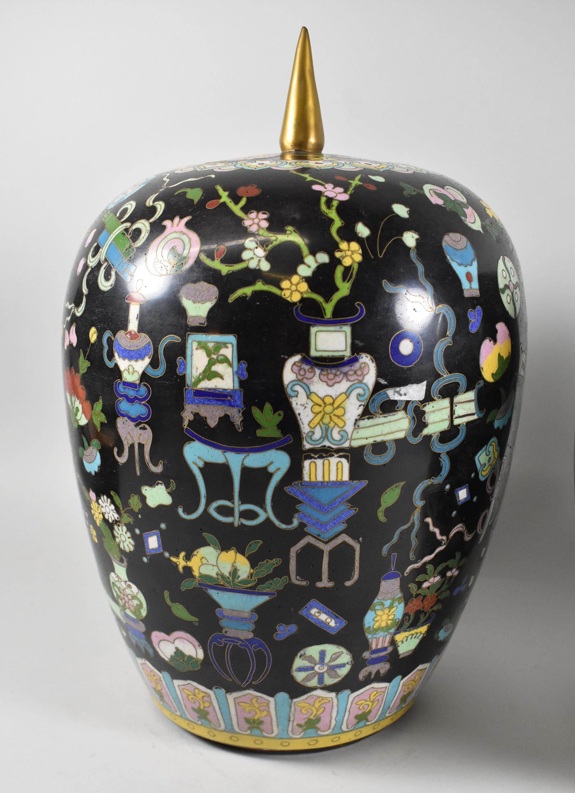 Coppia di grandi barattoli di zenzero in cloisonne In condizioni buone in vendita a Toledo, OH