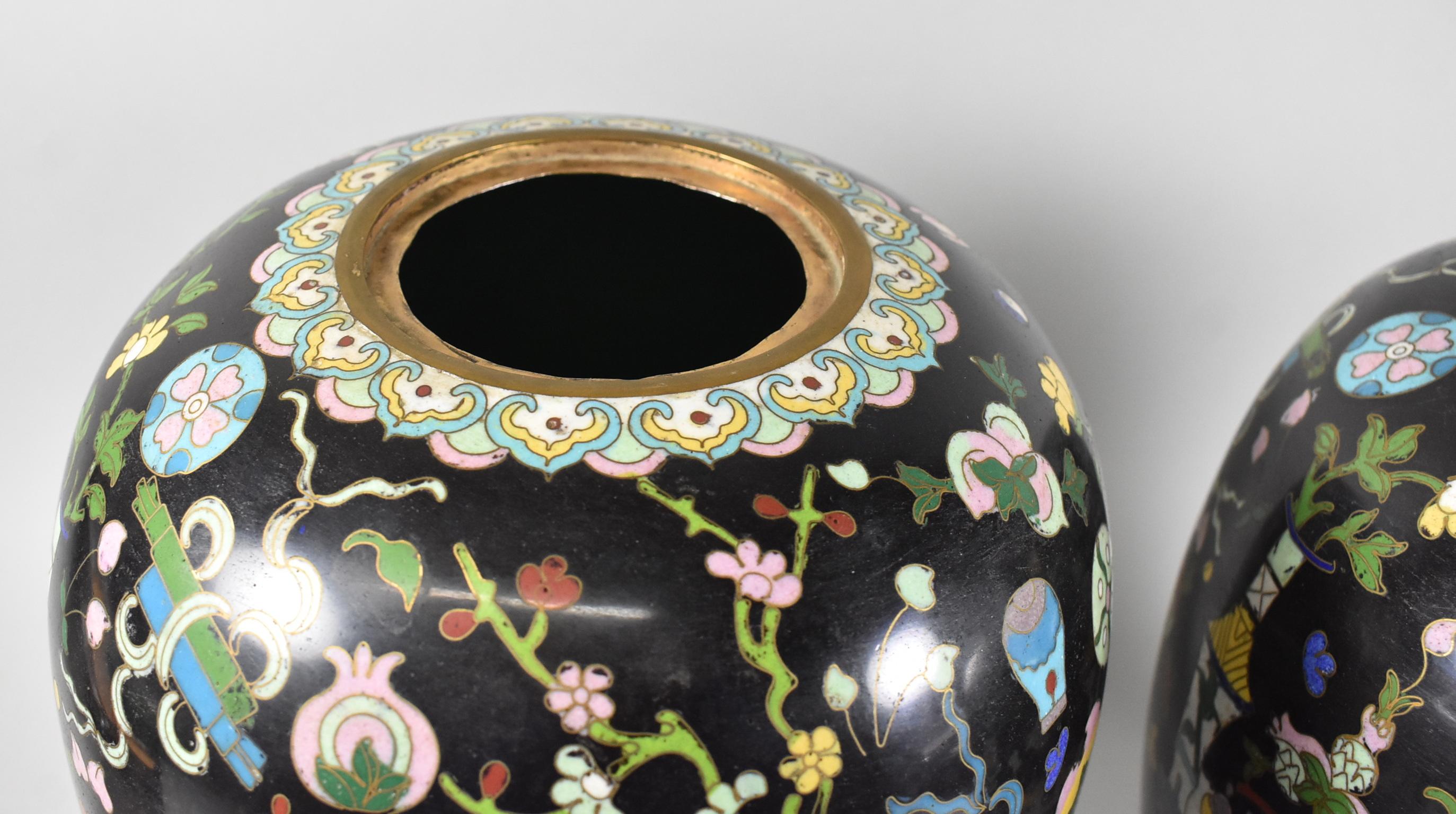 Porcellana Coppia di grandi barattoli di zenzero in cloisonne in vendita