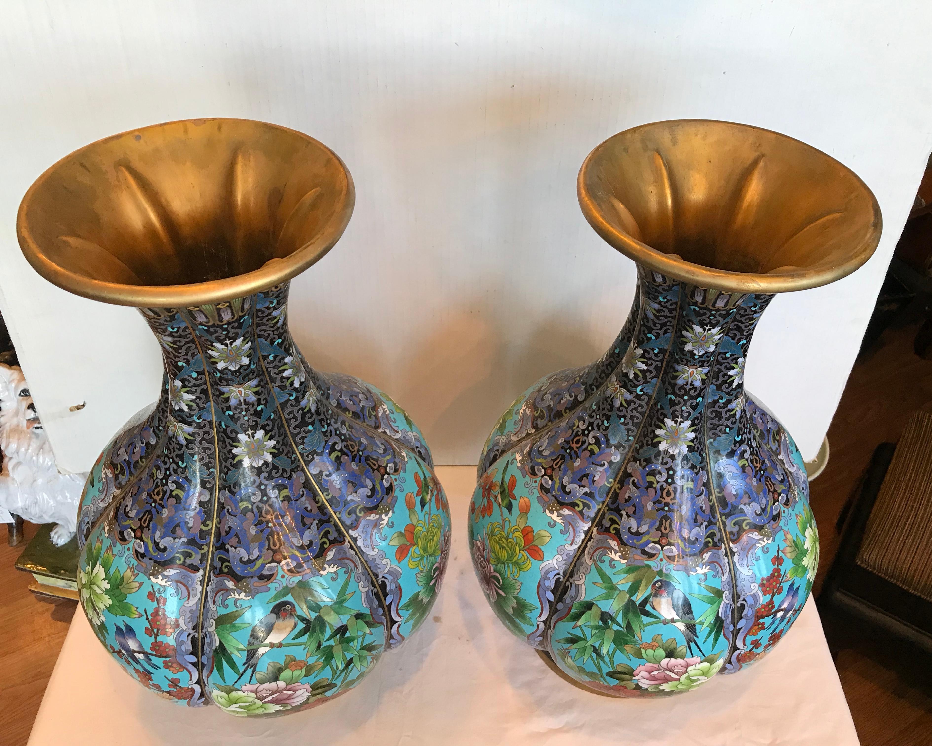 Chinese Pair of Large Cloisonné Vases