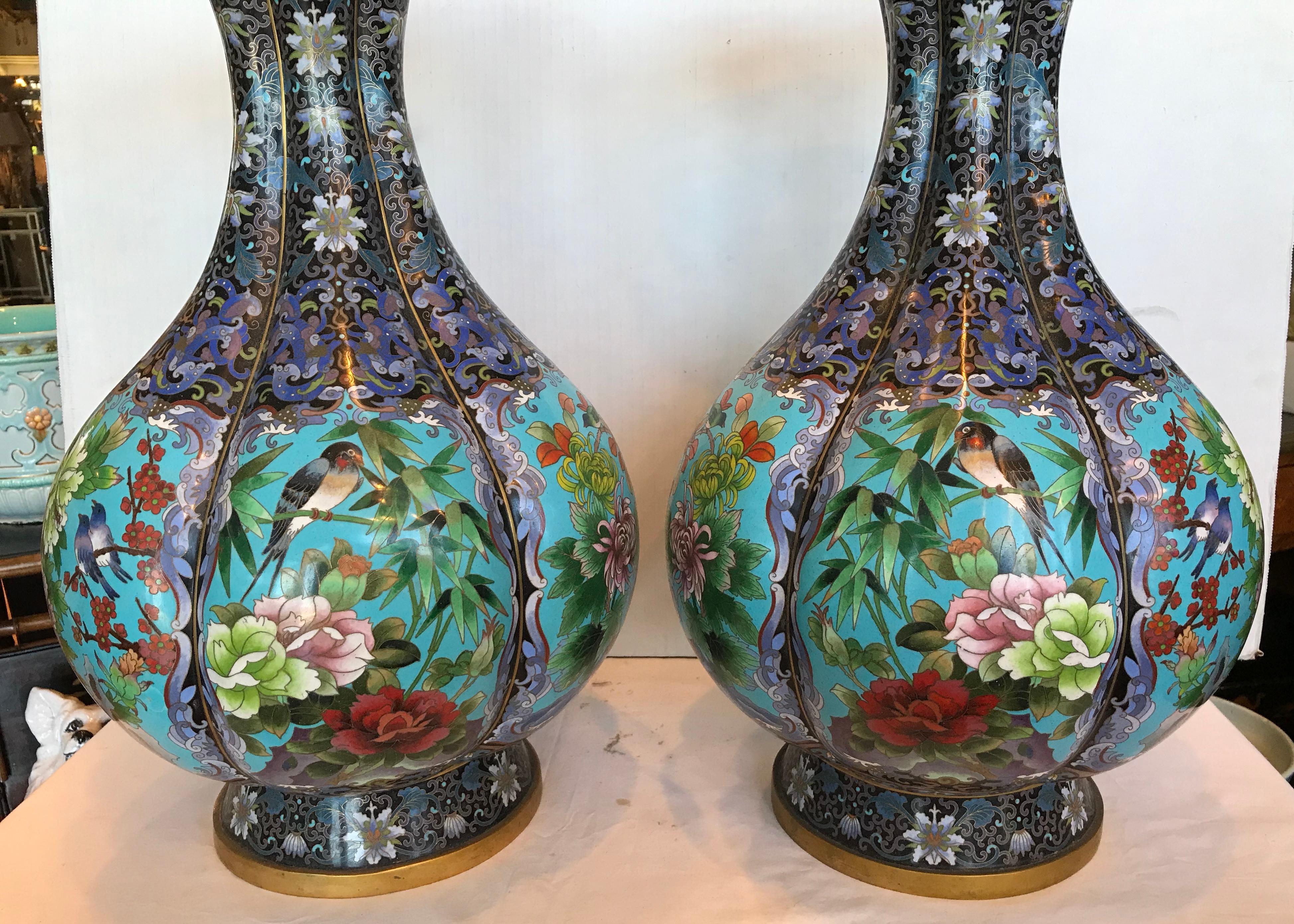 Cloissoné Pair of Large Cloisonné Vases