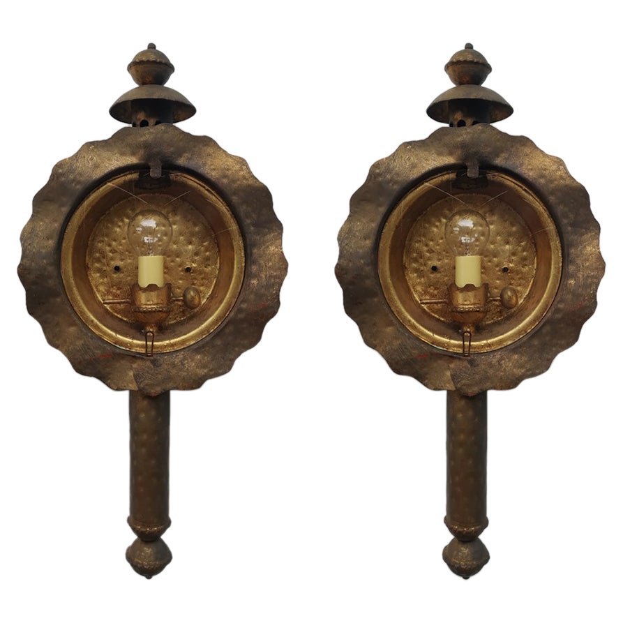 Paire de grandes lanternes de Coach, appliques murales encastrées, 19e siècle en vente