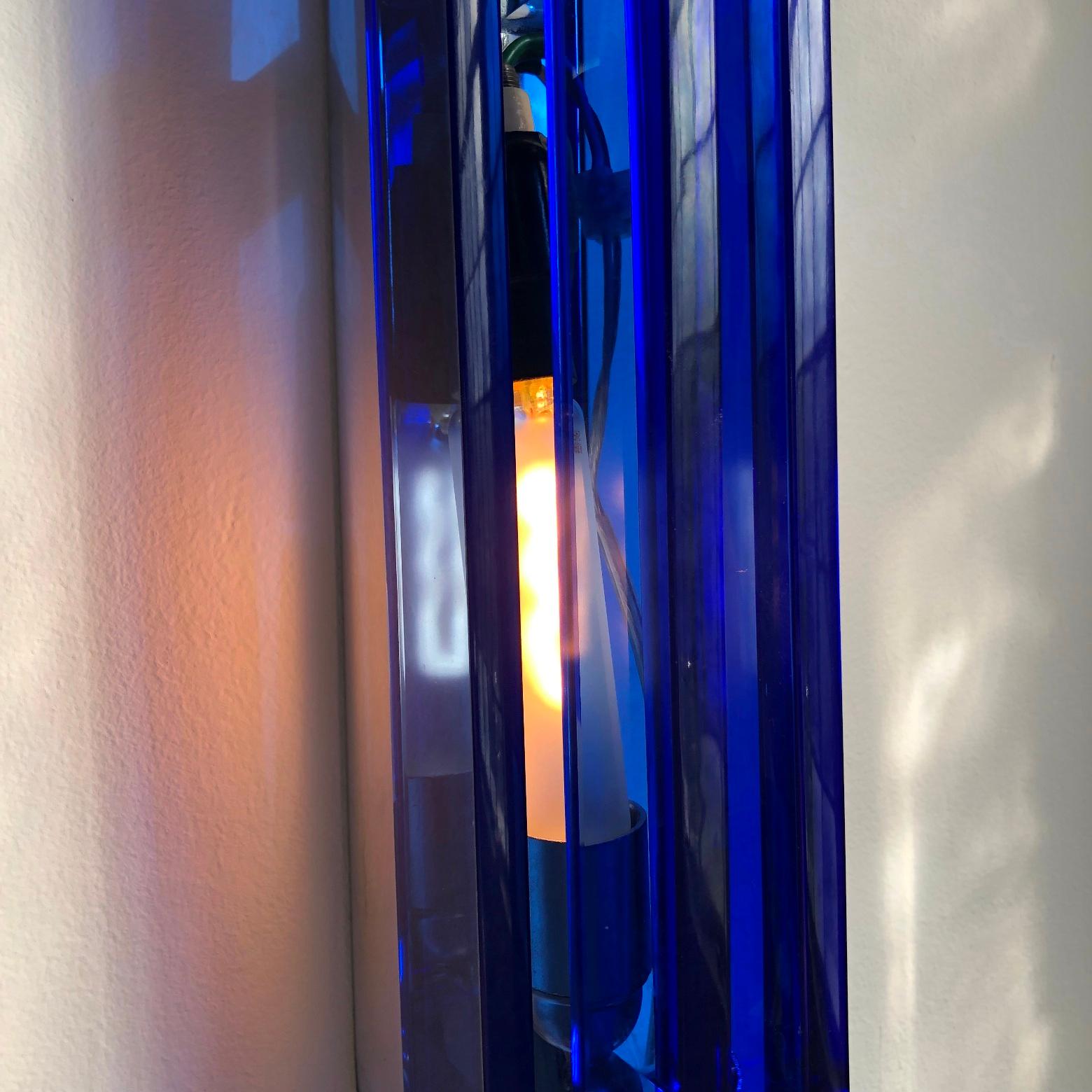 Pair of Large Cobalt Blue Murano Glass Wall Lights, Florence Italy 1970s For Sale 7