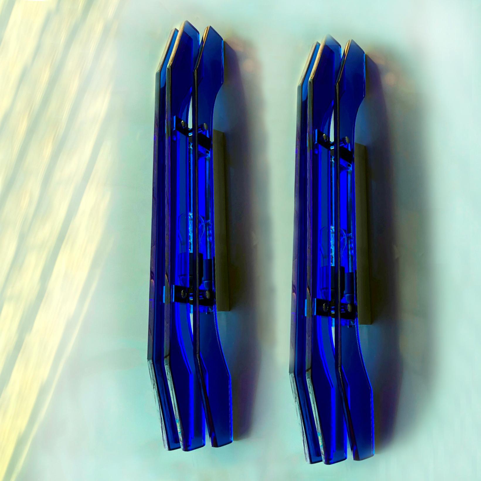 Pair of Large Cobalt Blue Murano Glass Wall Lights, Florence Italy 1970s For Sale 8