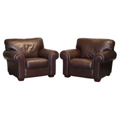 PAIR OF LARGE COMFORTABLE BROWN LEATHER ARMCHAIRS, MATCHiNG SOFA AVAILABLE