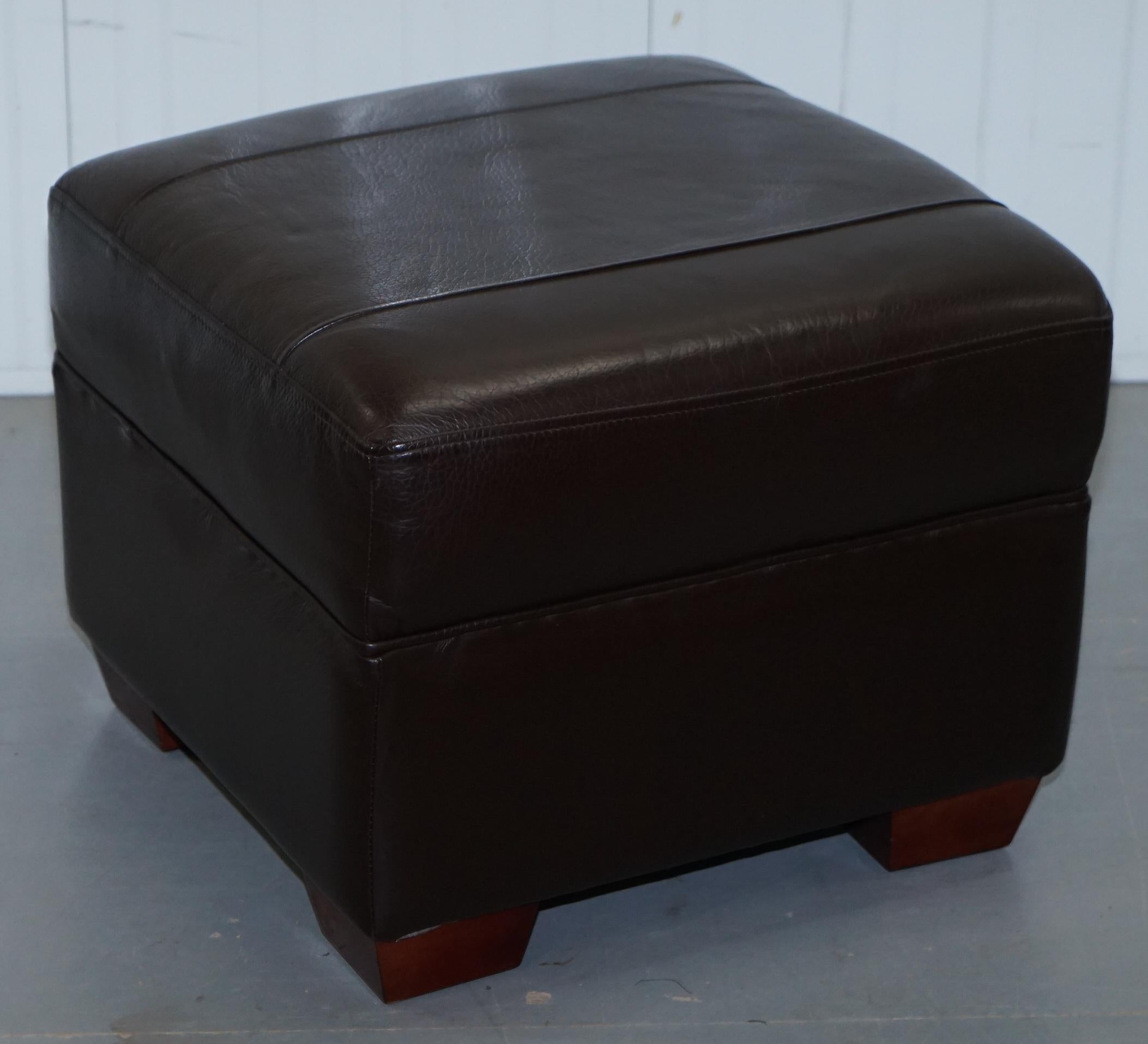 Pair of Large Comfortable Brown Leather Armchairs with Matching Footstool 4