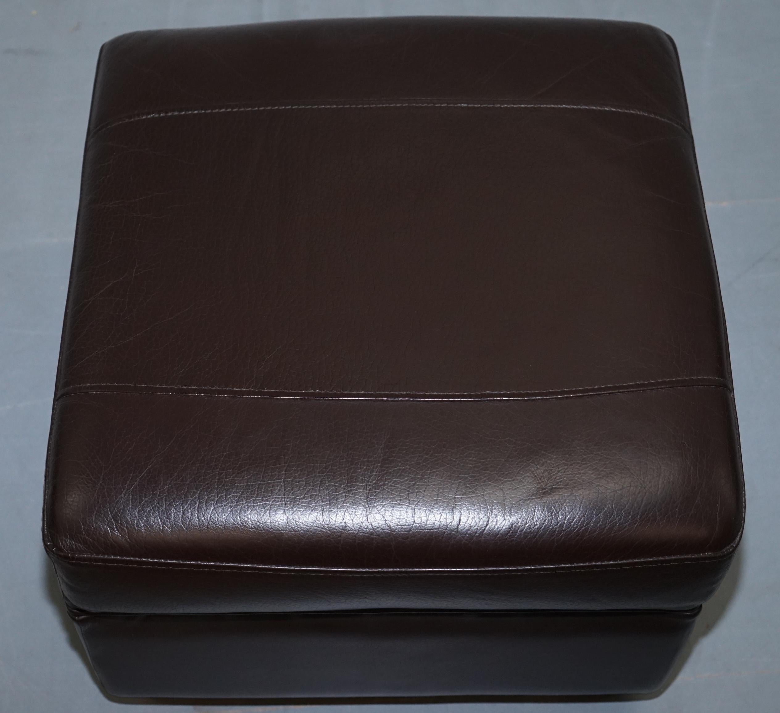 Pair of Large Comfortable Brown Leather Armchairs with Matching Footstool 5